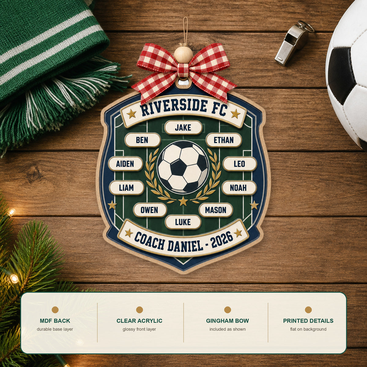 Personalized Soccer Classic Badge Acrylic Ornament - Custom Names Keepsake - image 6