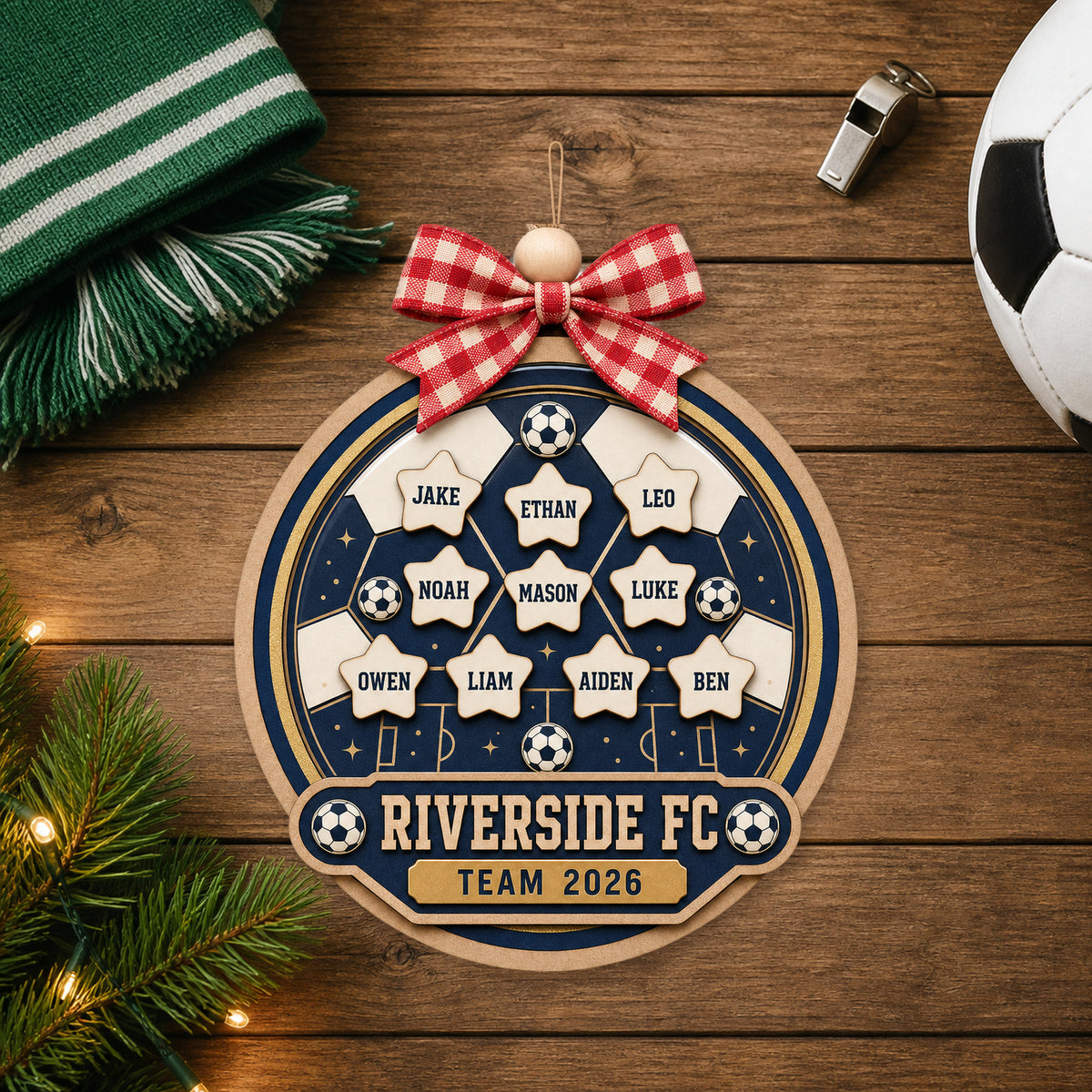 Personalized Soccer Acrylic Ornament - Custom Names Keepsake - image 1