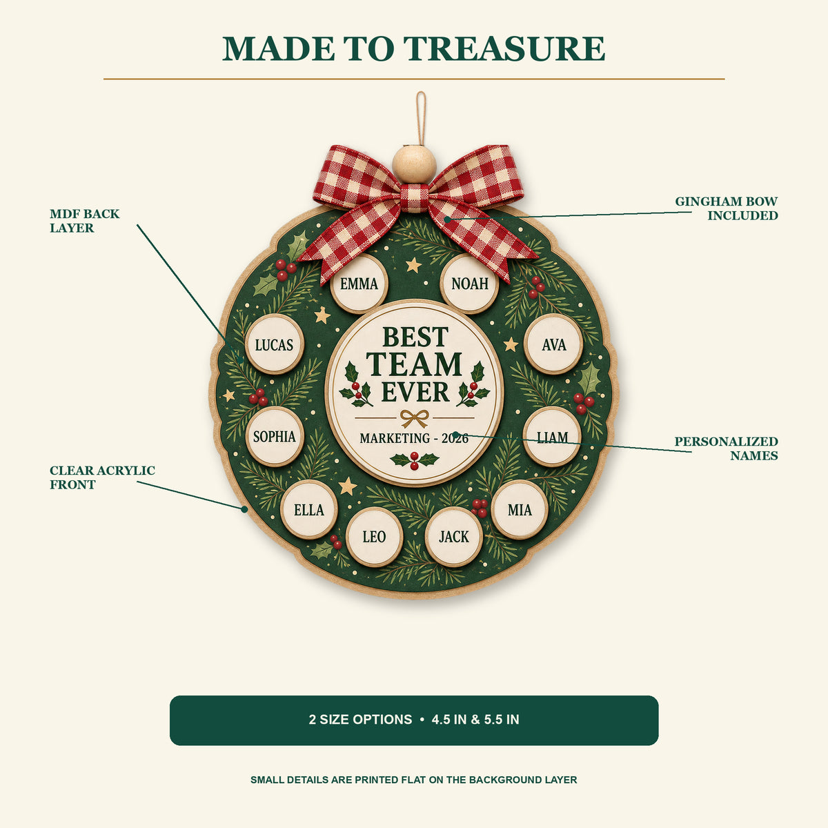 Personalized Team Corporate Wreath Acrylic Ornament - Custom Names Keepsake - image 2