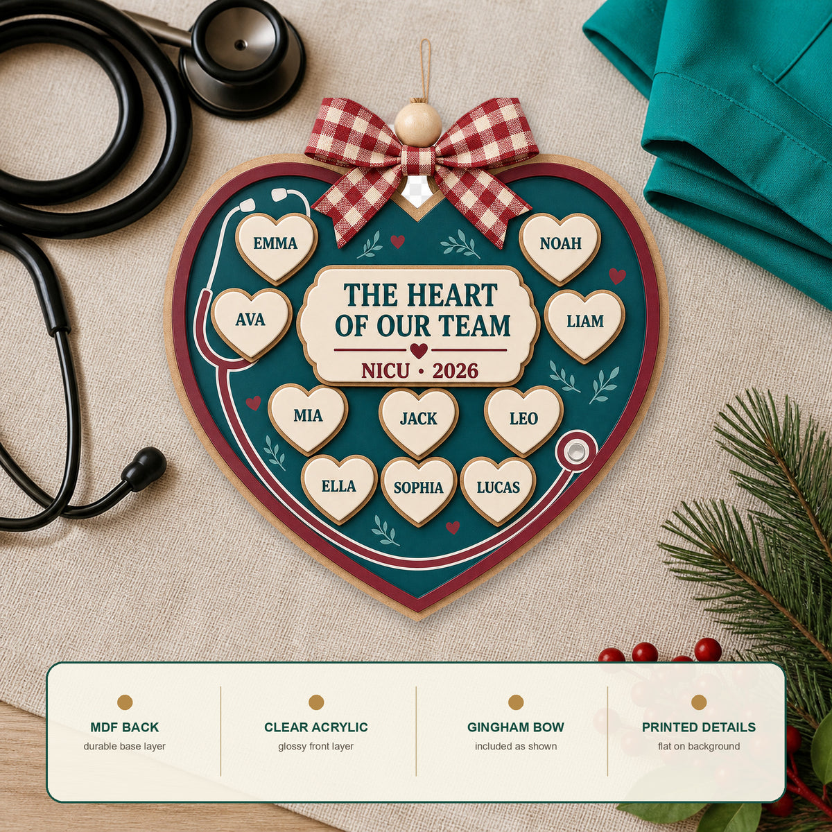 Personalized Healthcare Heart Stethoscope Acrylic Ornament - Custom Names Keepsake - image 6