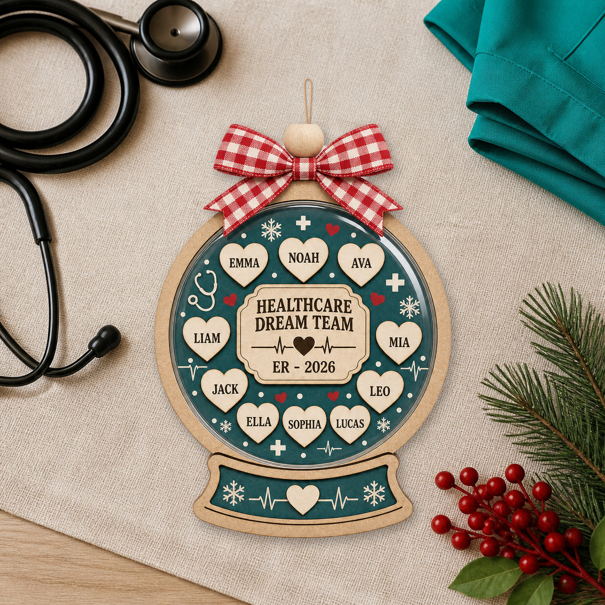 Personalized Healthcare Medical Snowglobe Acrylic Ornament - Custom Names Keepsake - image 1