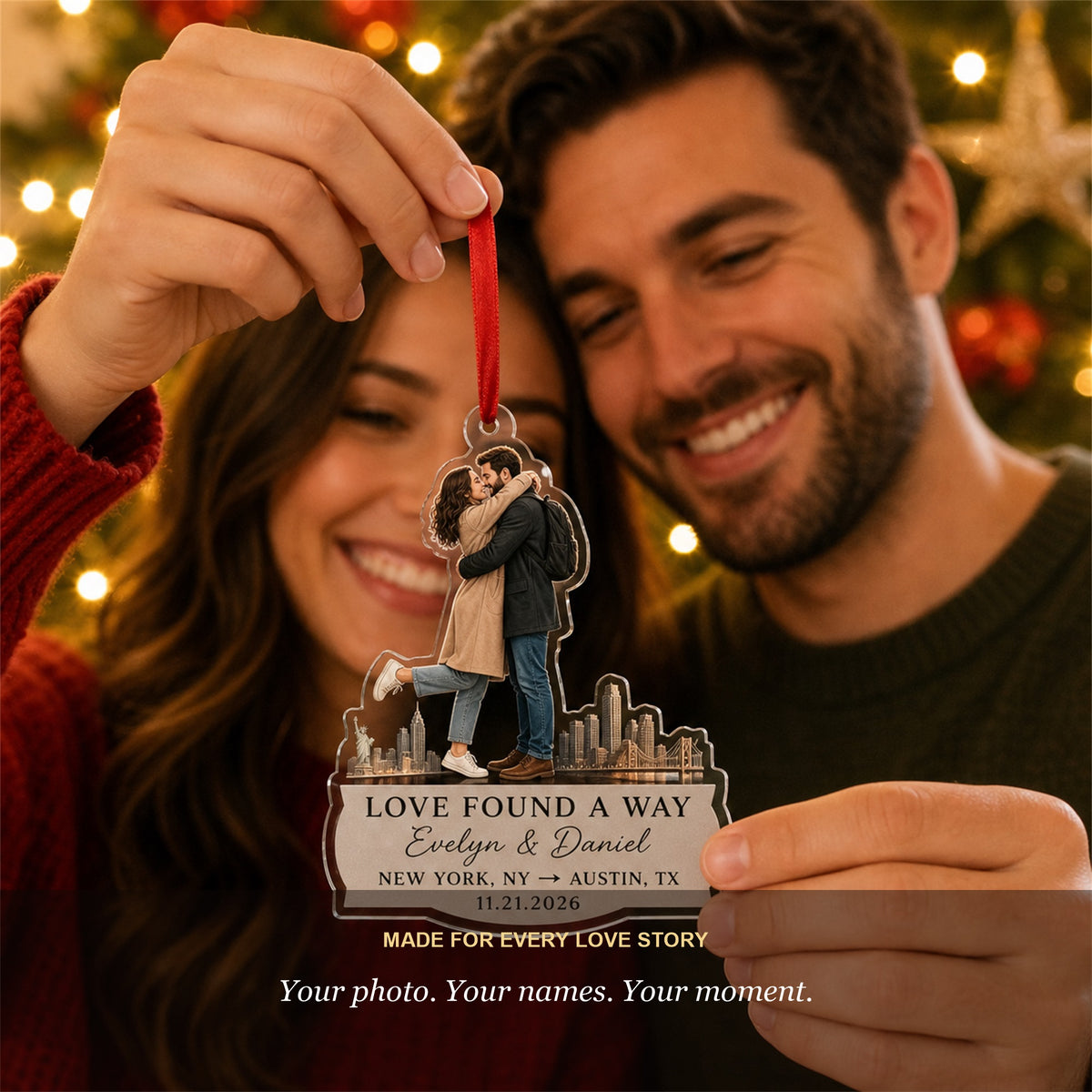 Personalized Long Distance To Forever Photo Acrylic Ornament - Custom Couple Keepsake - image 9
