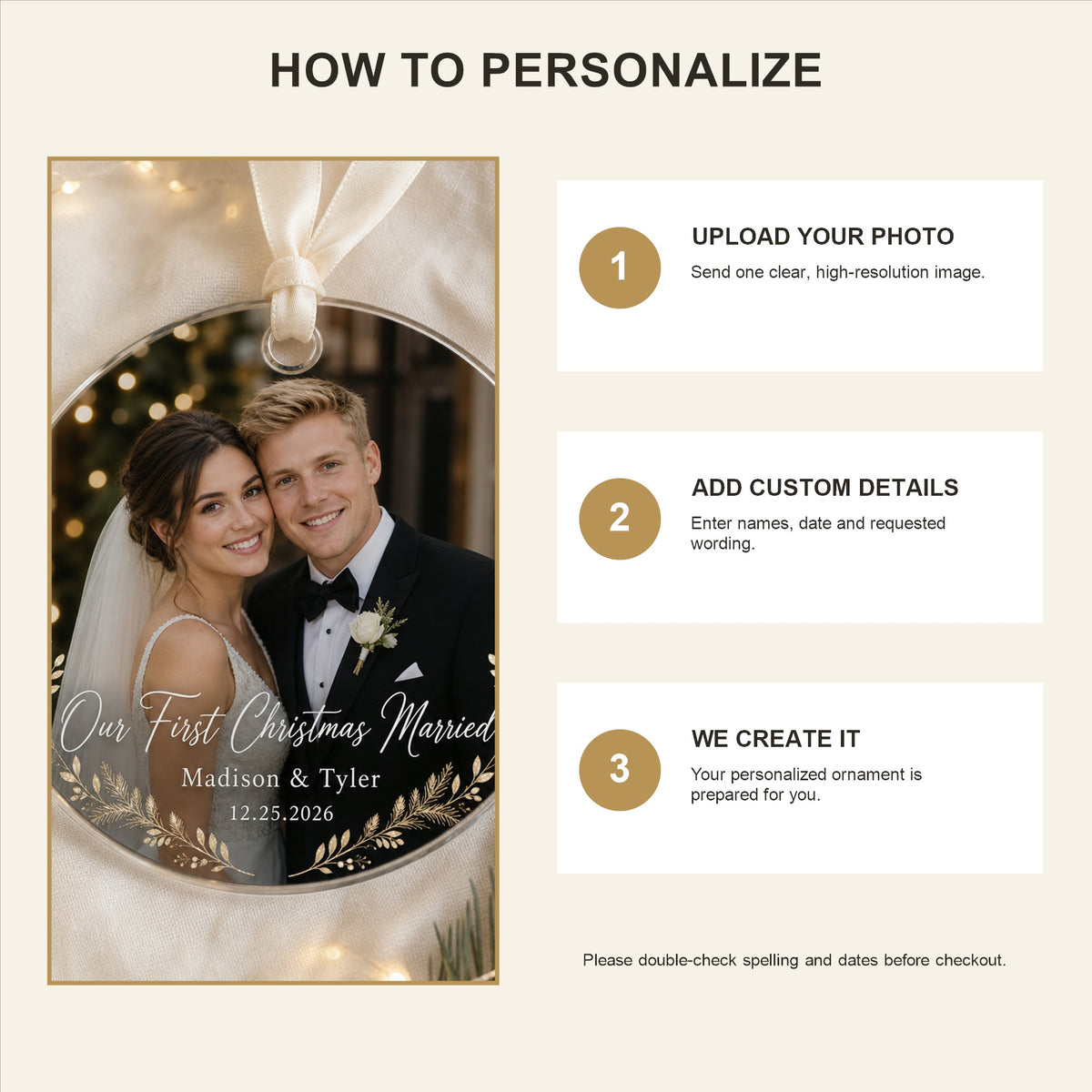 Personalized First Christmas Married Photo Acrylic Ornament - Custom Couple Keepsake - image 5
