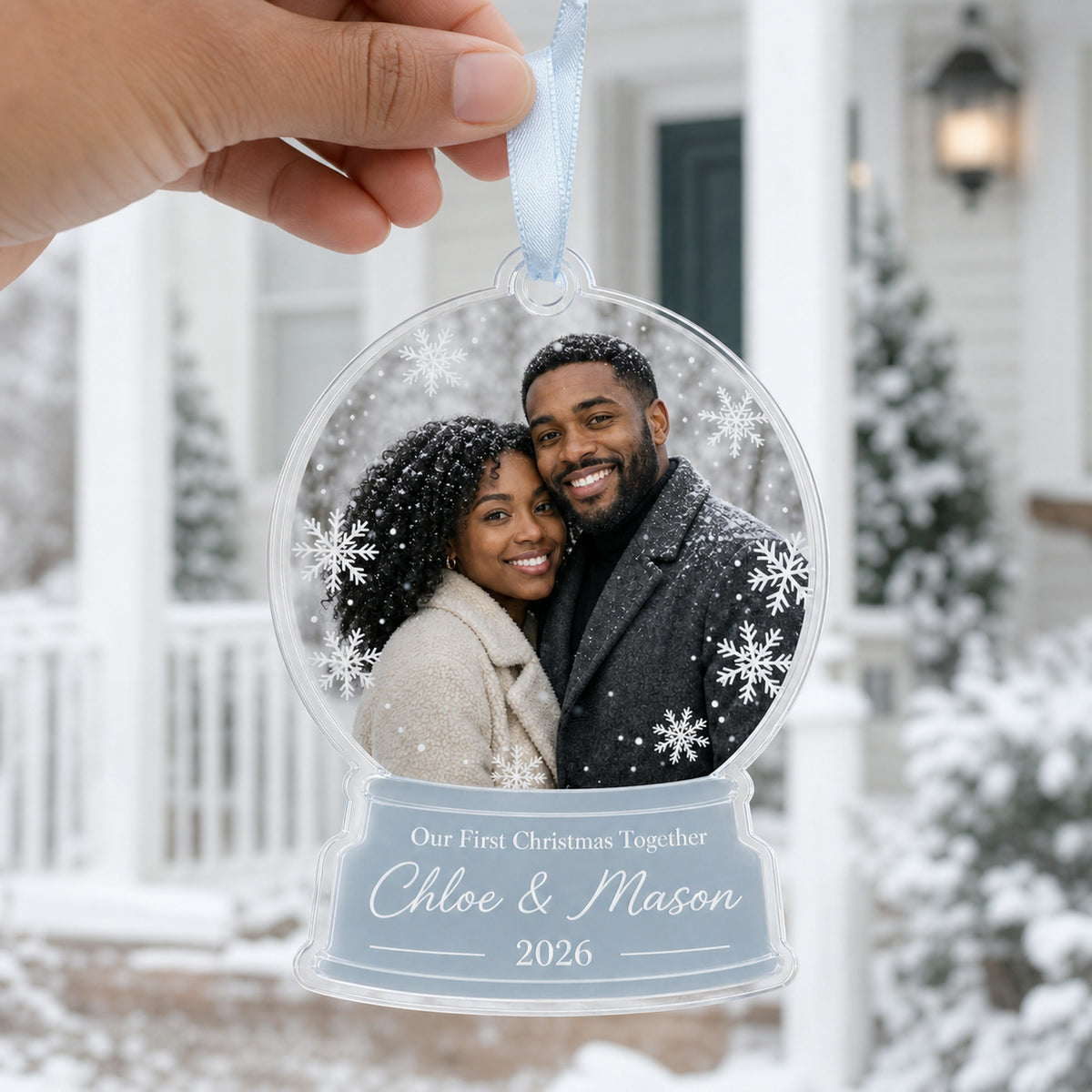 Personalized Snow Globe Couple Photo Acrylic Ornament - Custom Couple Keepsake - image 3