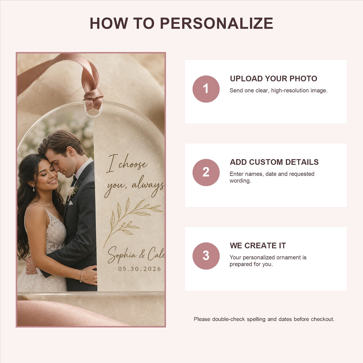 Personalized Wedding Vow Arch Photo Acrylic Ornament - Custom Couple Keepsake - image 5