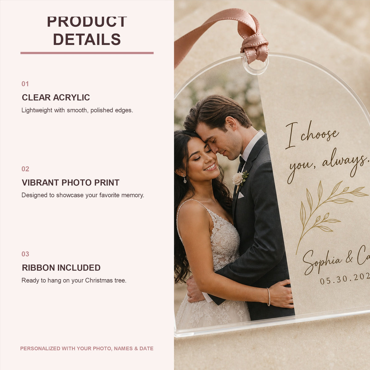 Personalized Wedding Vow Arch Photo Acrylic Ornament - Custom Couple Keepsake - image 6