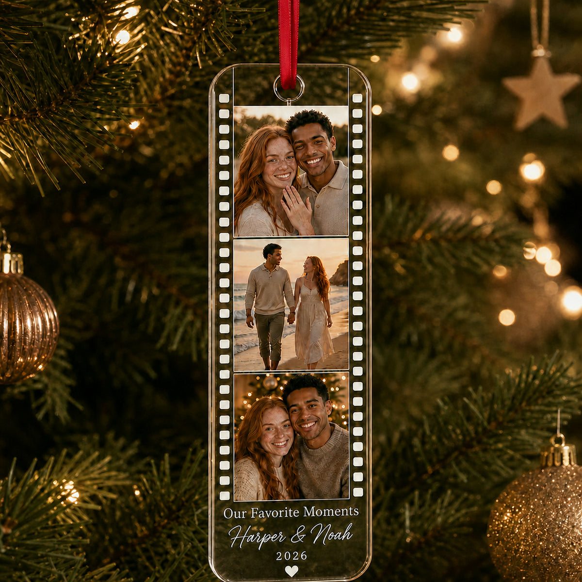 Personalized Film Strip Photo Collage Photo Acrylic Ornament - Custom Couple Keepsake - image 2