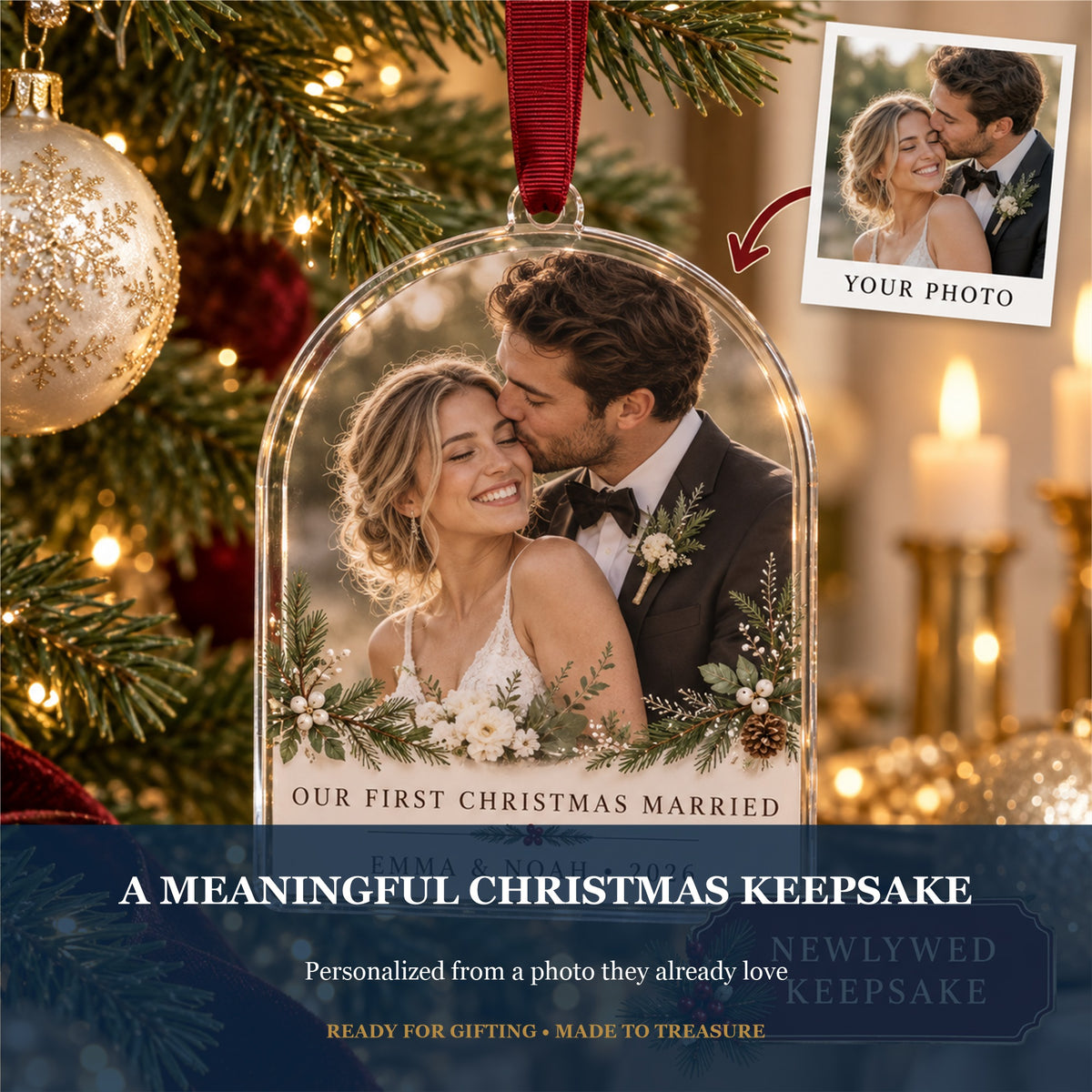 Personalized First Christmas Married Acrylic Ornament - Custom Photo Keepsake - image 5