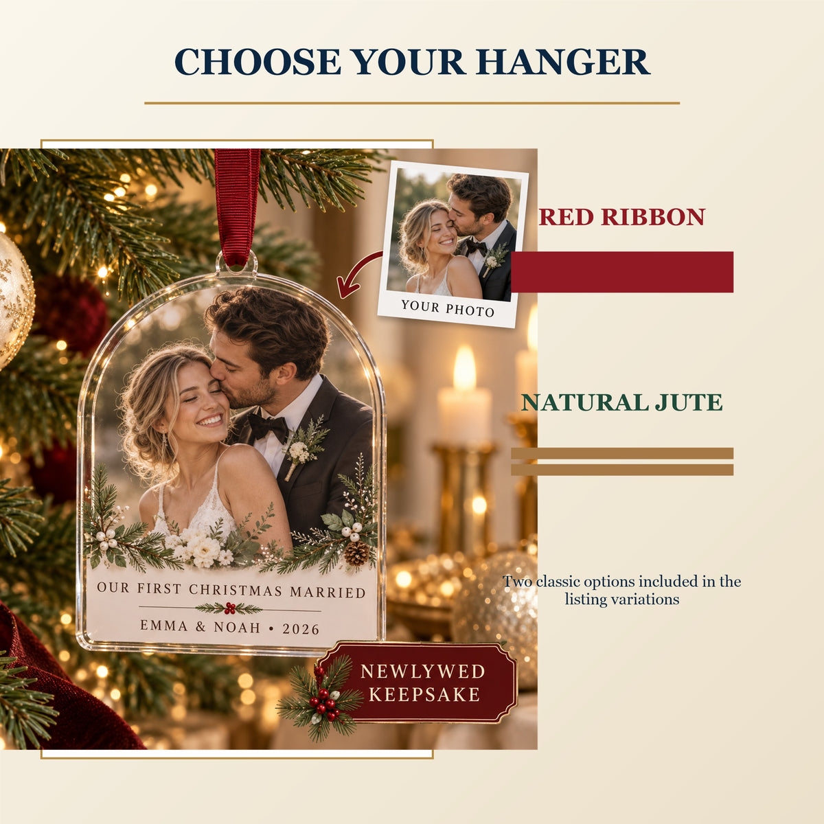 Personalized First Christmas Married Acrylic Ornament - Custom Photo Keepsake - image 8