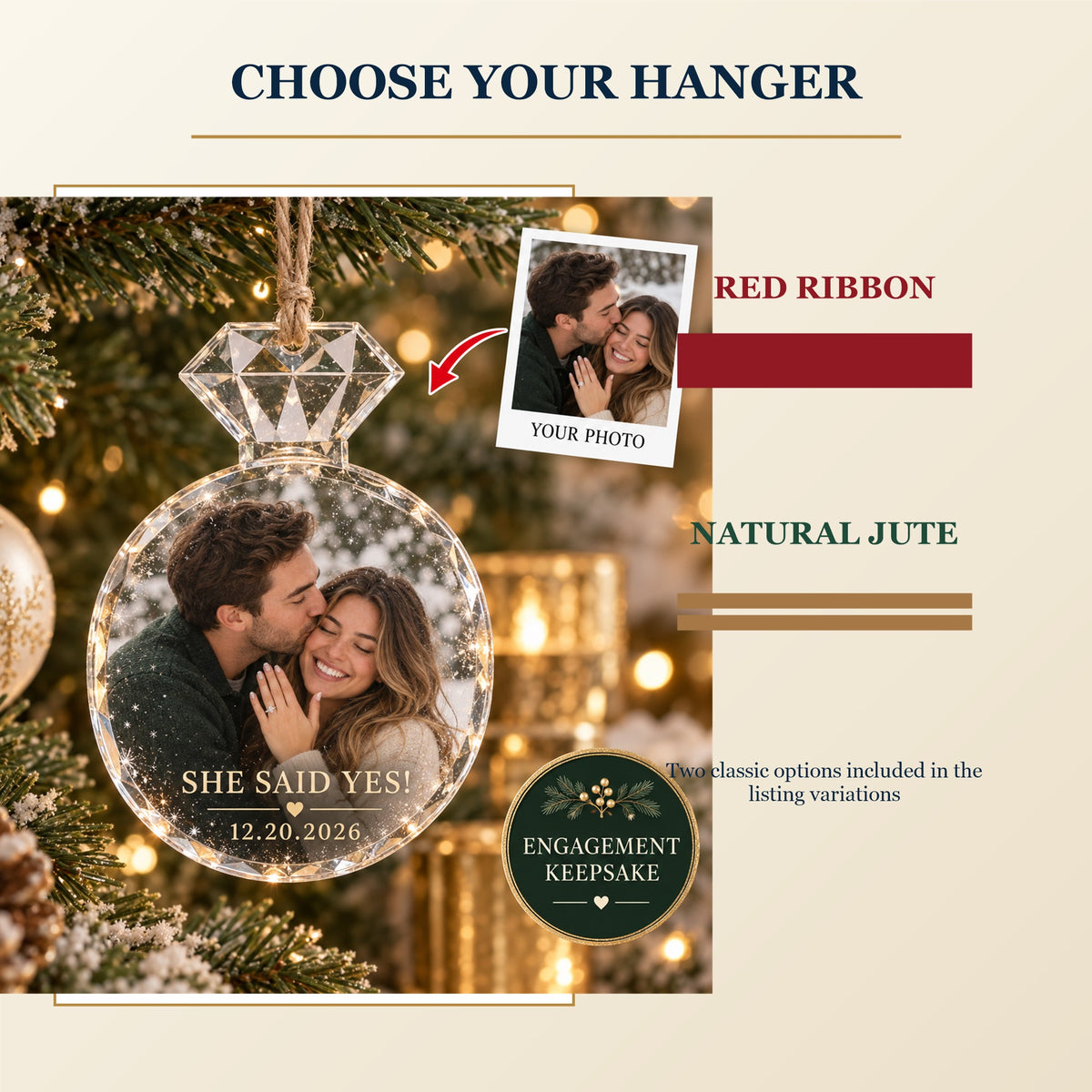 Personalized Engagement Acrylic Ornament - Custom Photo Keepsake - image 8