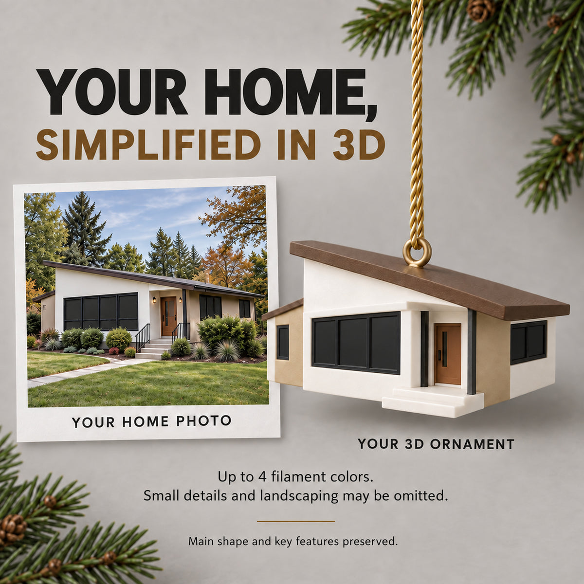 Personalized Mid Century Modern 3D Ornament - Custom Christmas Keepsake - image 4