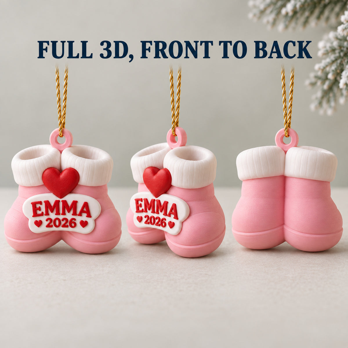 Personalized Baby's First Christmas Booties 3D Ornament - Custom Christmas Keepsake - image 2