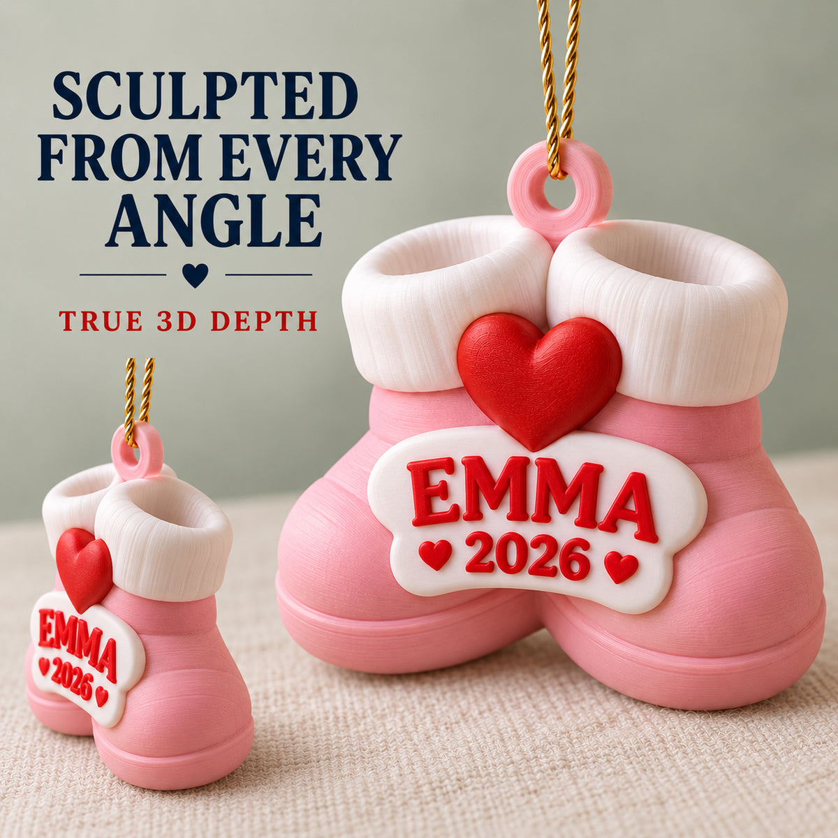 Personalized Baby's First Christmas Booties 3D Ornament - Custom Christmas Keepsake - image 4