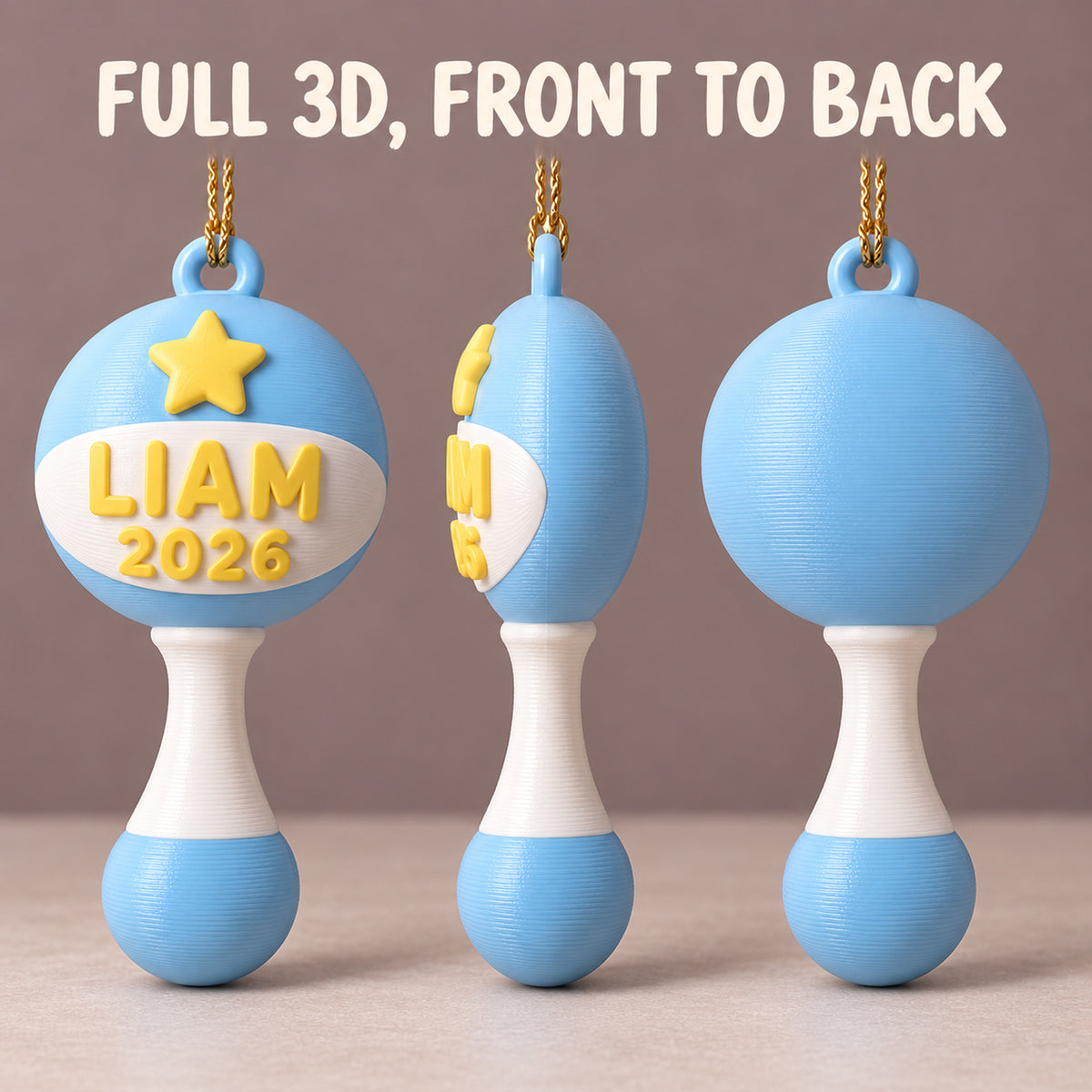 Personalized Baby's First Christmas Rattle 3D Ornament - Custom Christmas Keepsake - image 2