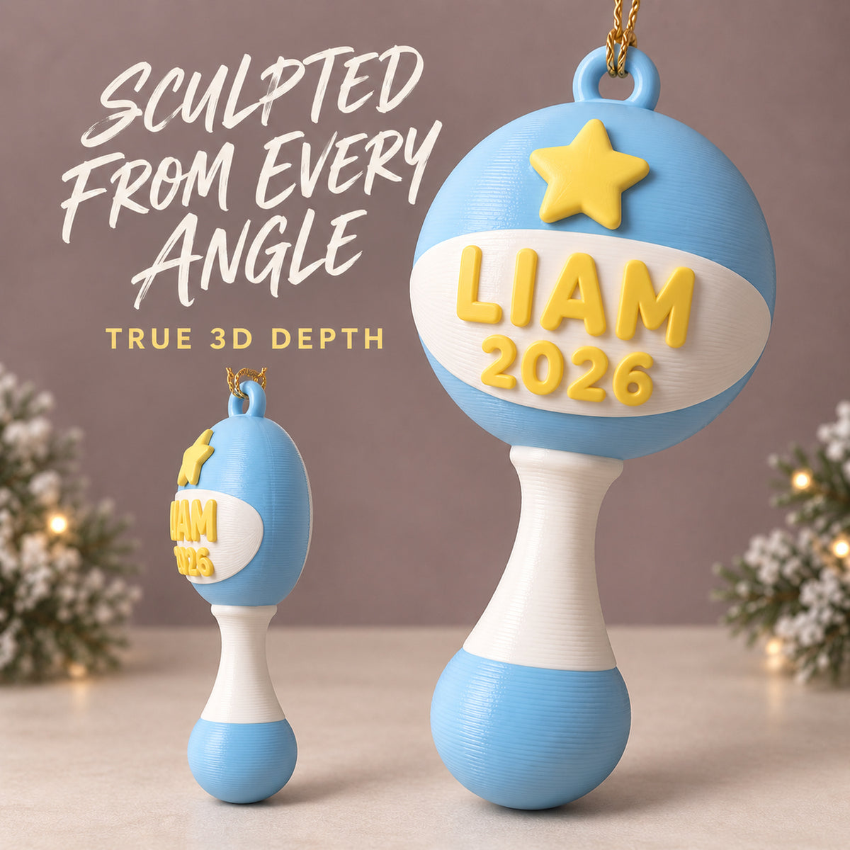 Personalized Baby's First Christmas Rattle 3D Ornament - Custom Christmas Keepsake - image 4