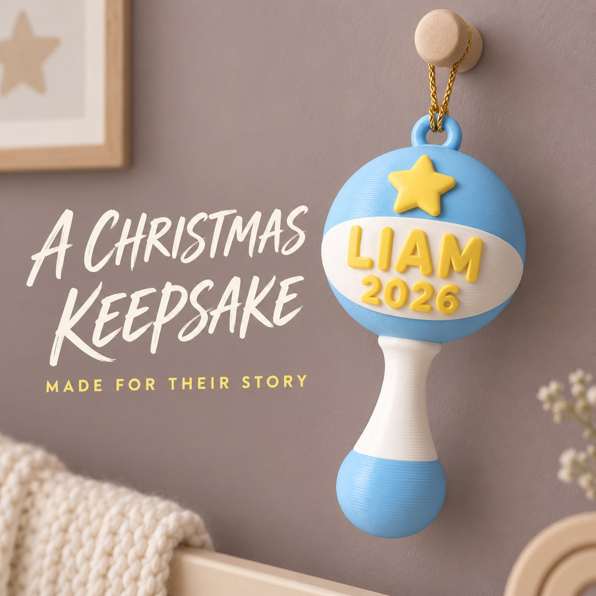 Personalized Baby's First Christmas Rattle 3D Ornament - Custom Christmas Keepsake - image 9
