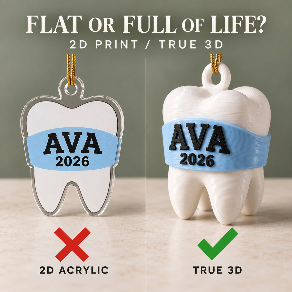 Personalized Baby's First Tooth No Face 3D Ornament - Custom Christmas Keepsake - image 3