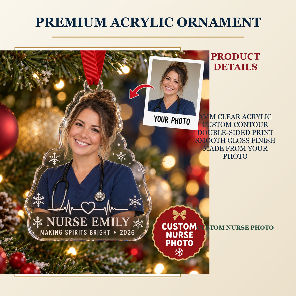 Personalized Nurse Photo Acrylic Ornament - Custom Photo Keepsake - image 2