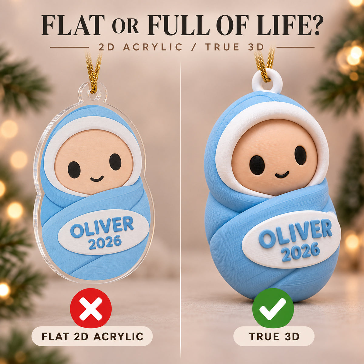 Personalized Swaddled Chibi Baby 3D Ornament - Custom Christmas Keepsake - image 3