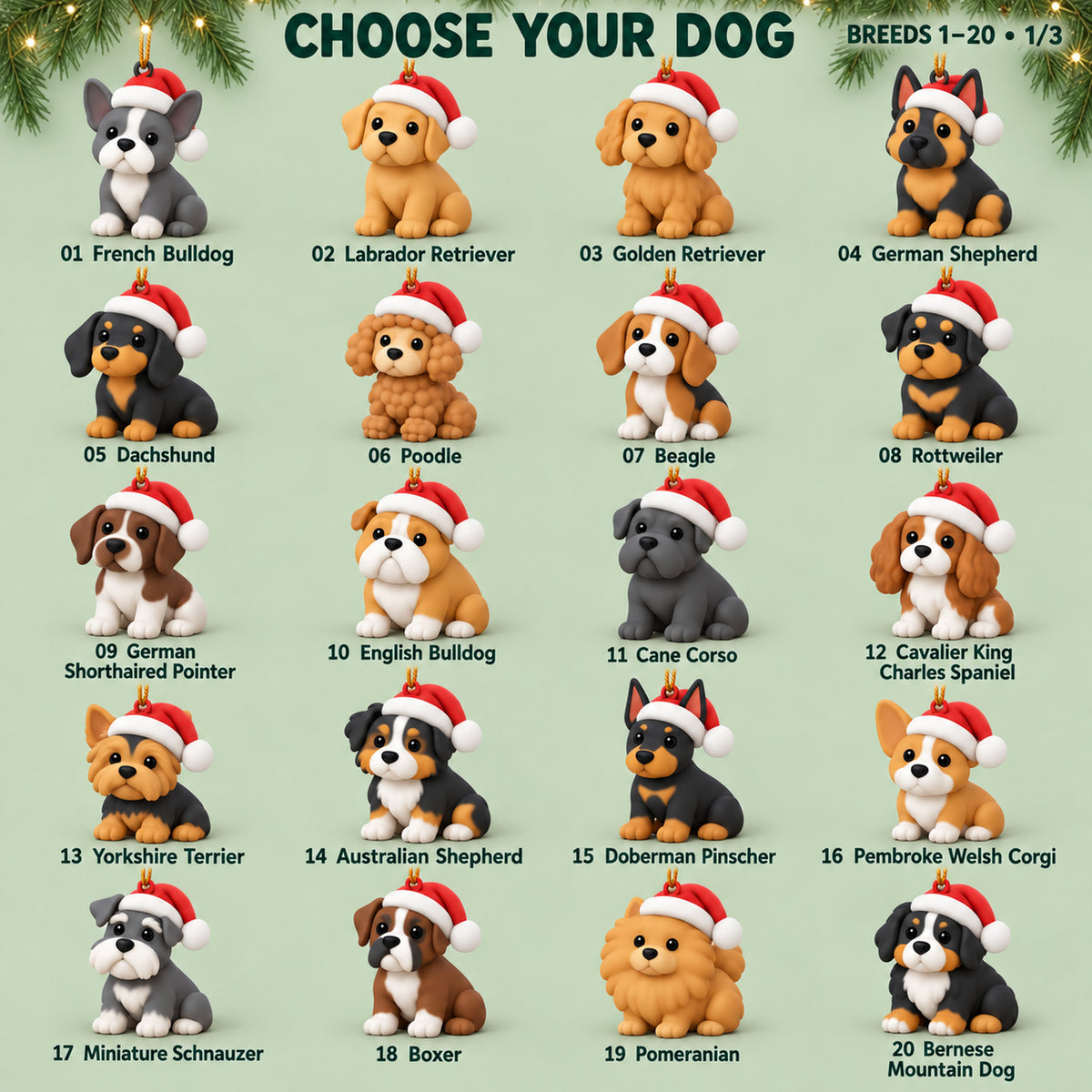 Personalized Santa Christmas Dogs 3D Ornament - Custom Christmas Keepsake - image 2