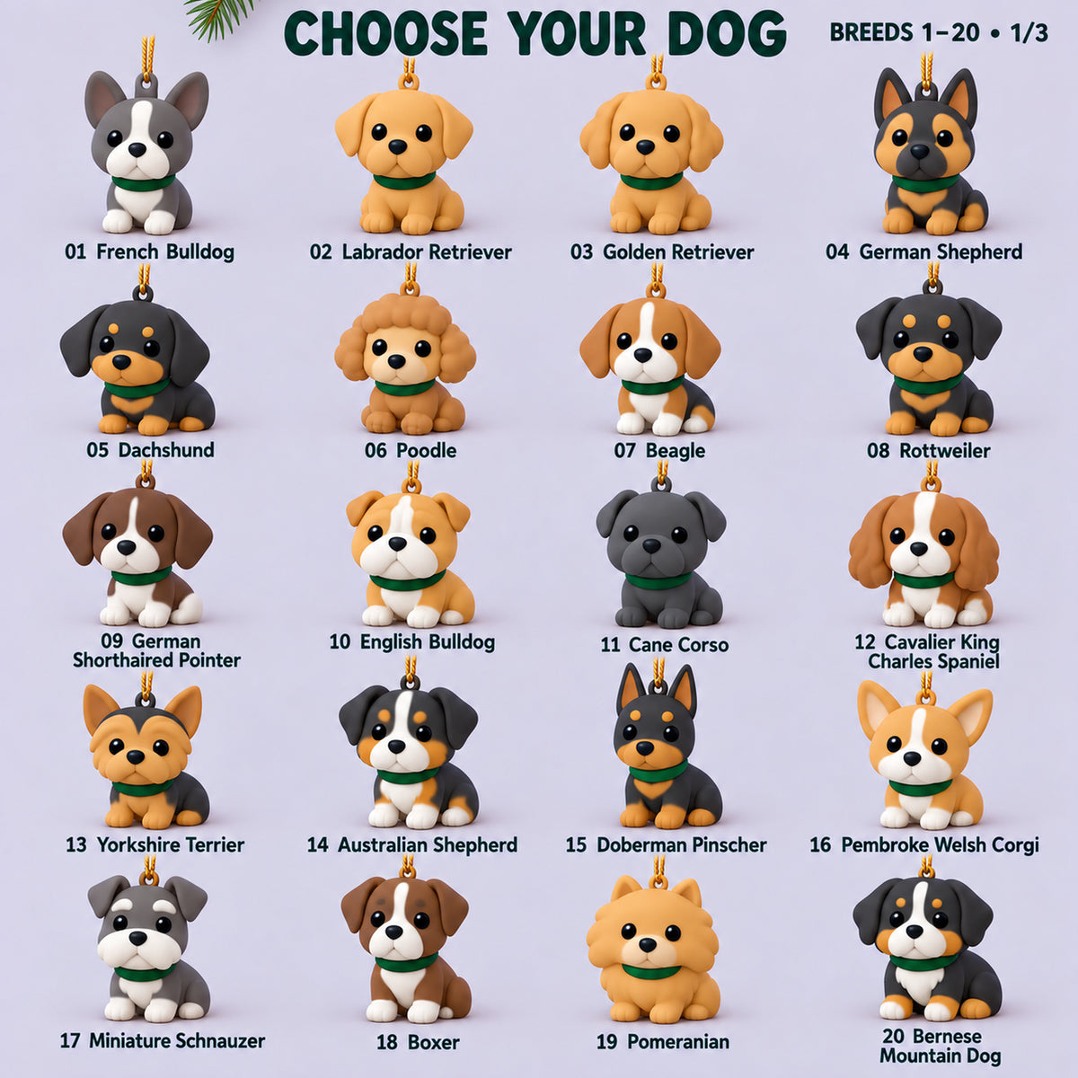 Personalized Minimal Chibi Dogs 3D Ornament - Custom Christmas Keepsake - image 2