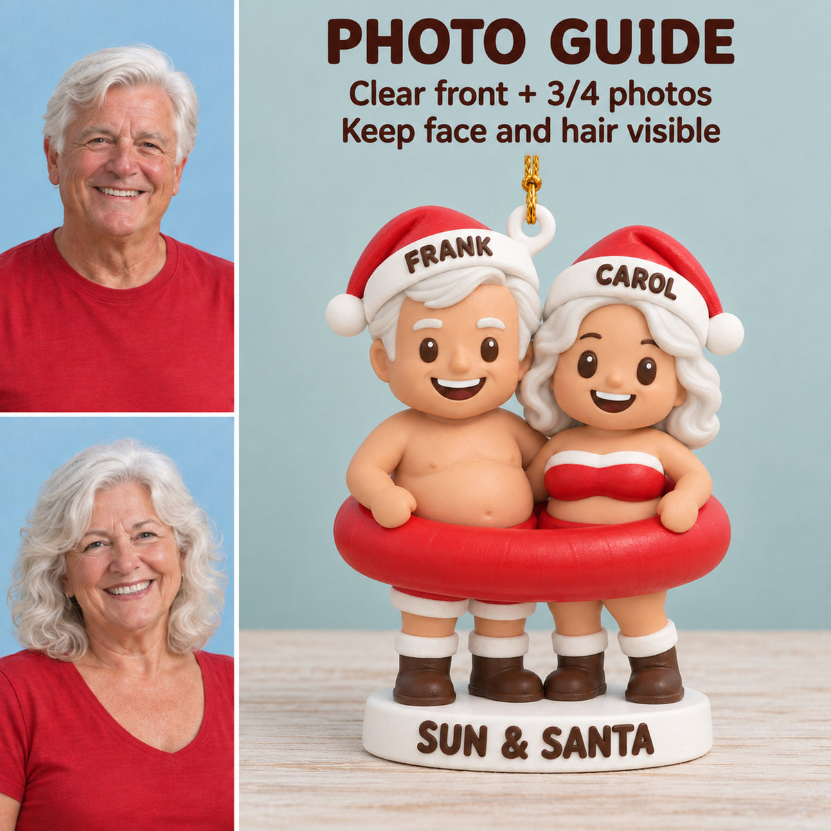 Personalized Beach Santa 3D Ornament - Custom Christmas Keepsake - image 2
