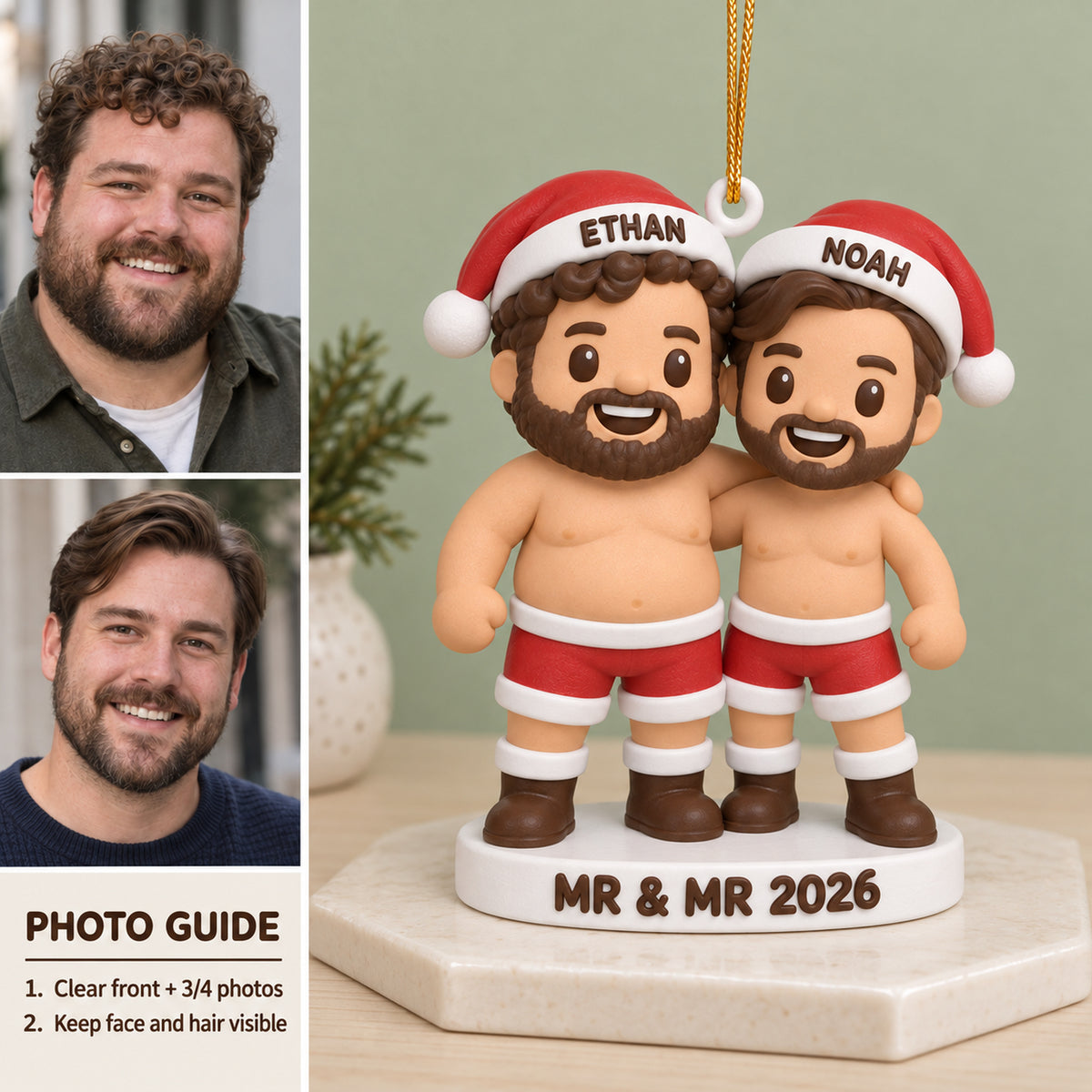 Personalized Mr And Mr 3D Ornament - Custom Christmas Keepsake - image 2
