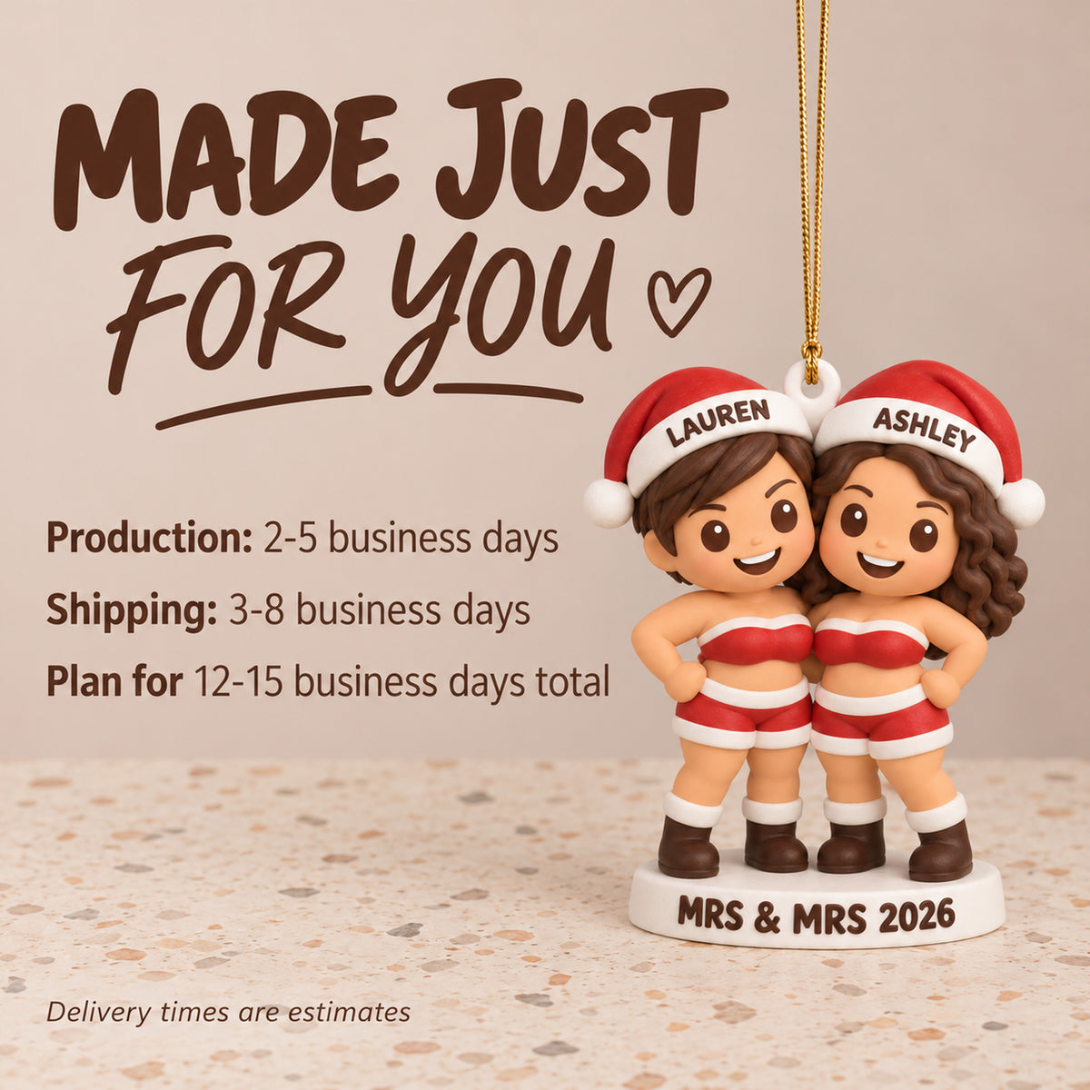 Personalized Mrs And Mrs 3D Ornament - Custom Christmas Keepsake - image 9