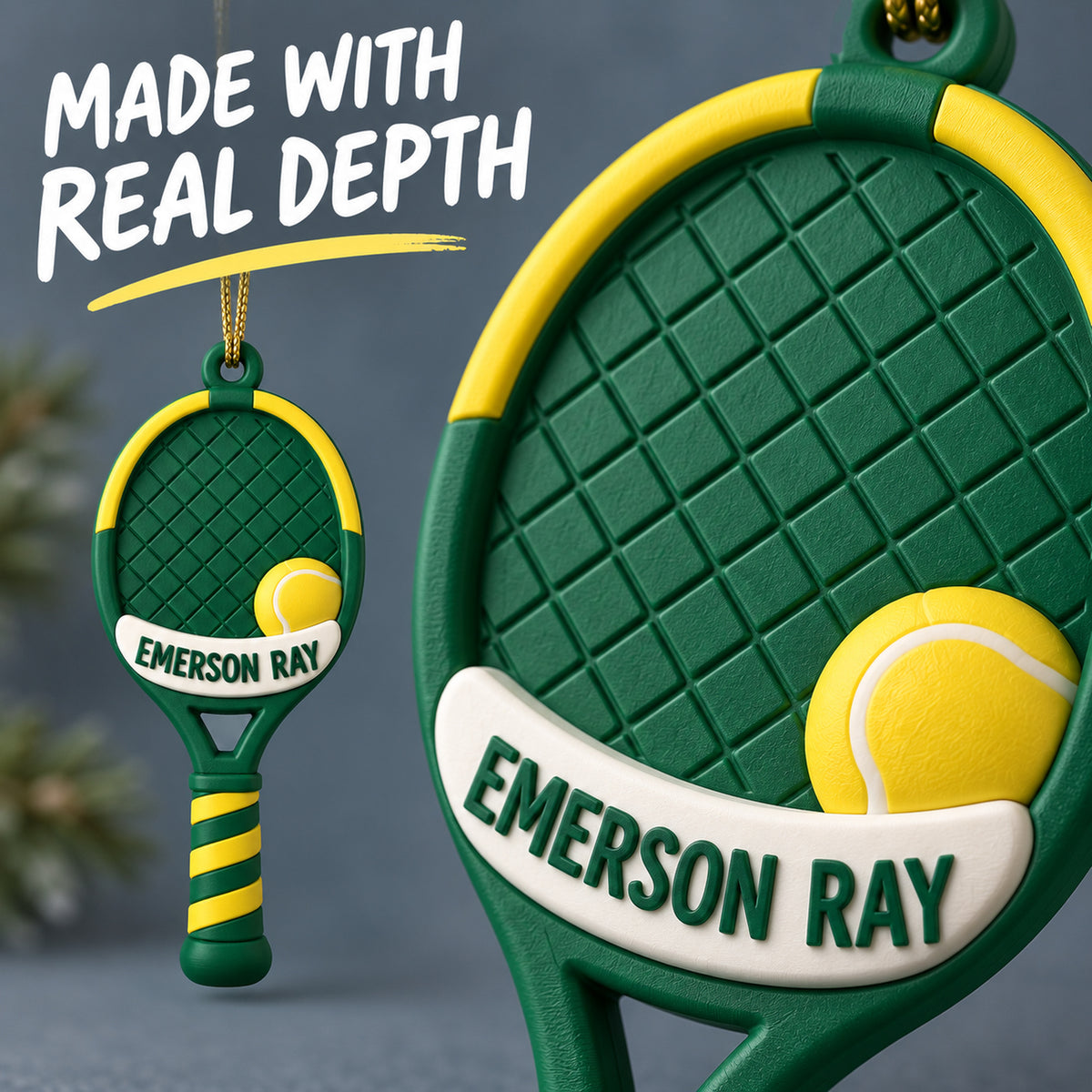 Personalized Tennis Racket 3D Ornament - Custom Christmas Keepsake - image 6