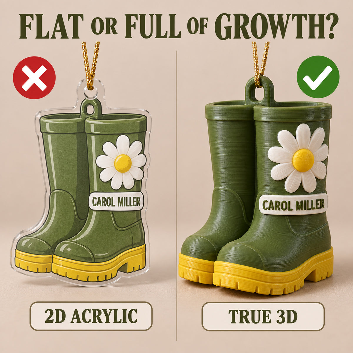 Personalized Gardening Boots 3D Ornament - Custom Christmas Keepsake - image 3