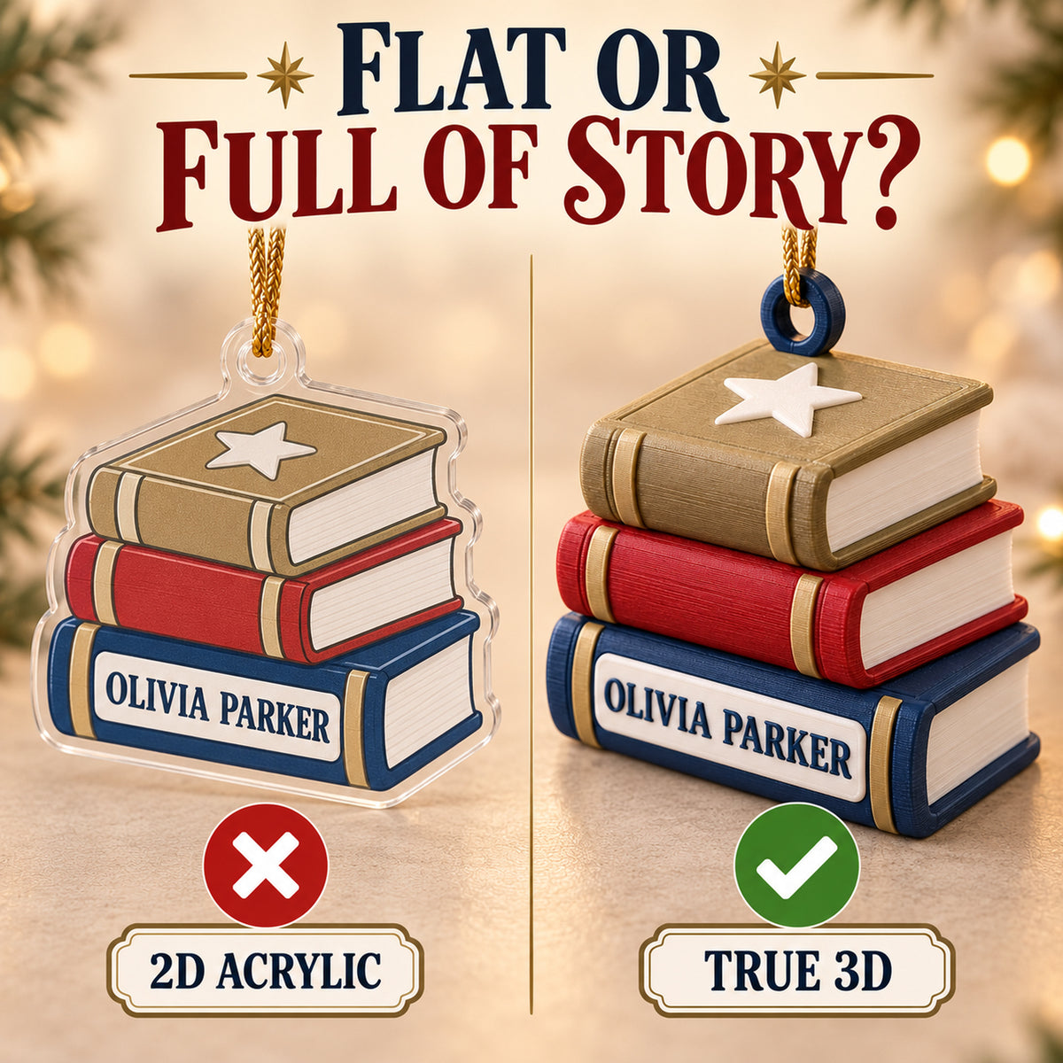 Personalized Book Stack 3D Ornament - Custom Christmas Keepsake - image 3