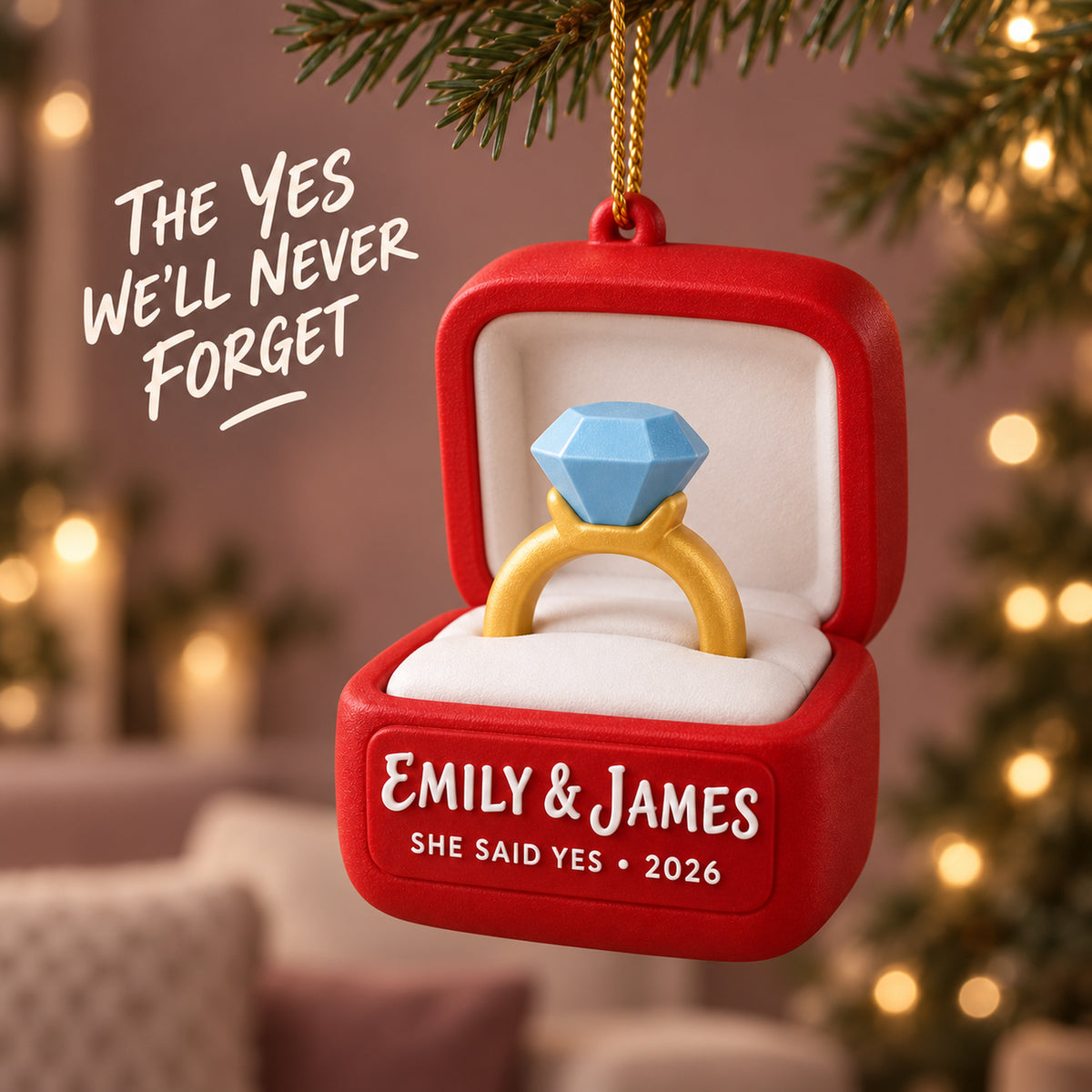 Personalized Engagement Ring Box 3D Ornament - Custom Christmas Keepsake - image 2