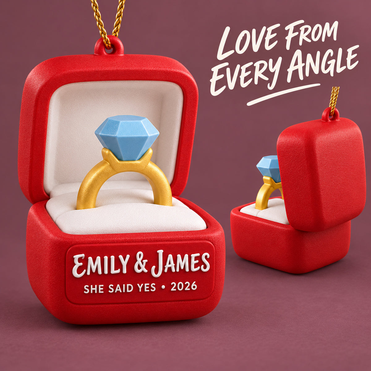 Personalized Engagement Ring Box 3D Ornament - Custom Christmas Keepsake - image 4