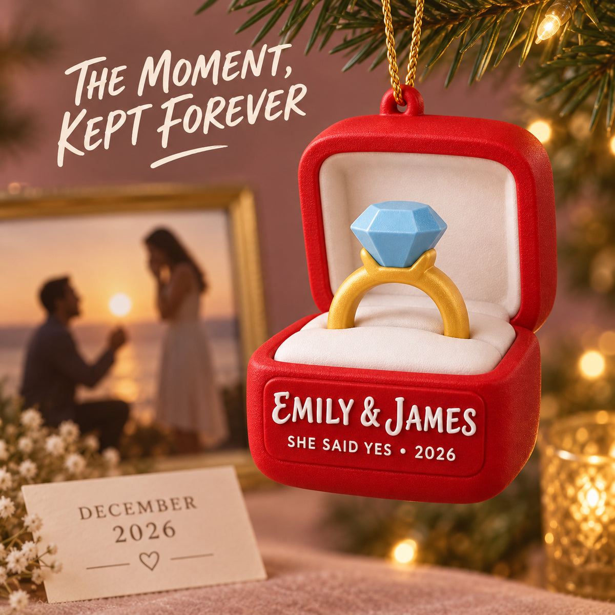 Personalized Engagement Ring Box 3D Ornament - Custom Christmas Keepsake - image 9