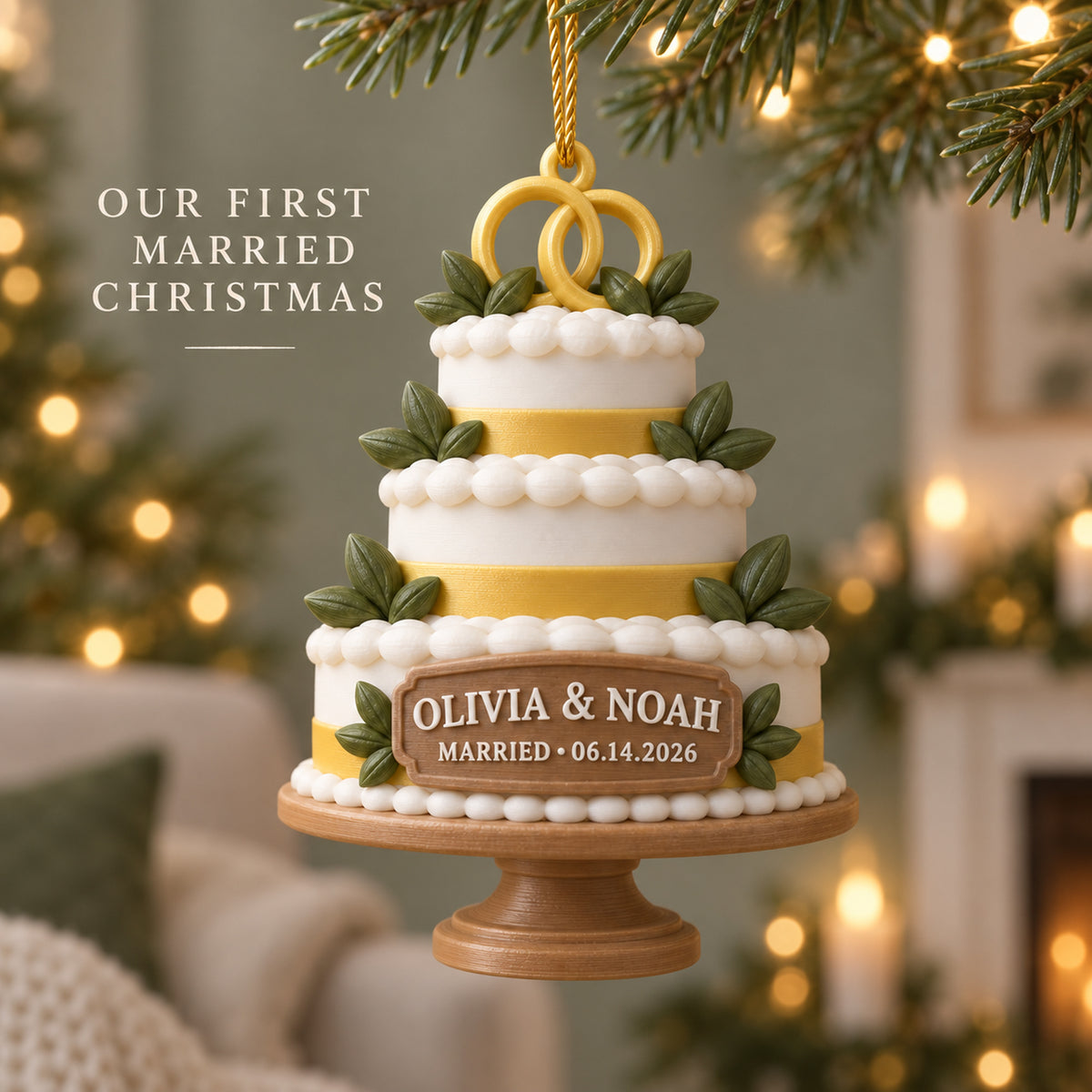 Personalized Wedding Cake 3D Ornament - Custom Christmas Keepsake - image 2
