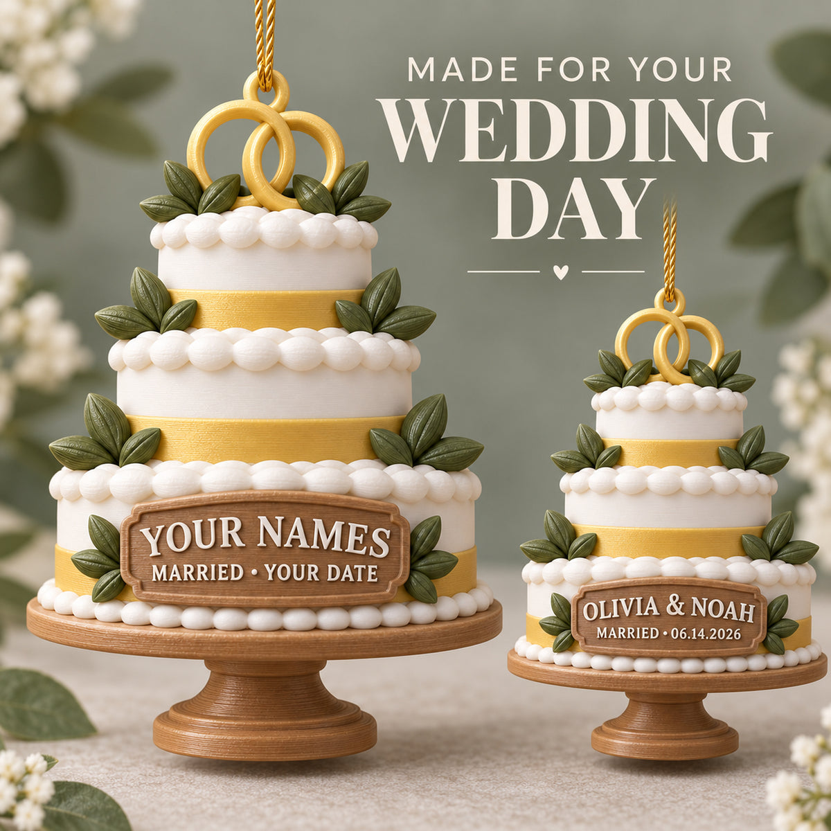 Personalized Wedding Cake 3D Ornament - Custom Christmas Keepsake - image 7
