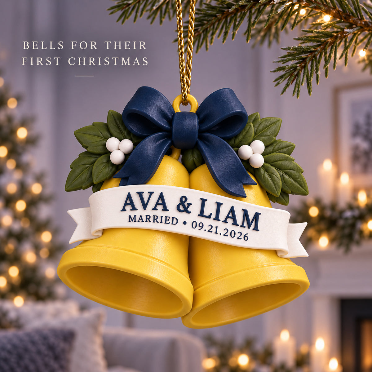 Personalized Wedding Bells 3D Ornament - Custom Christmas Keepsake - image 2