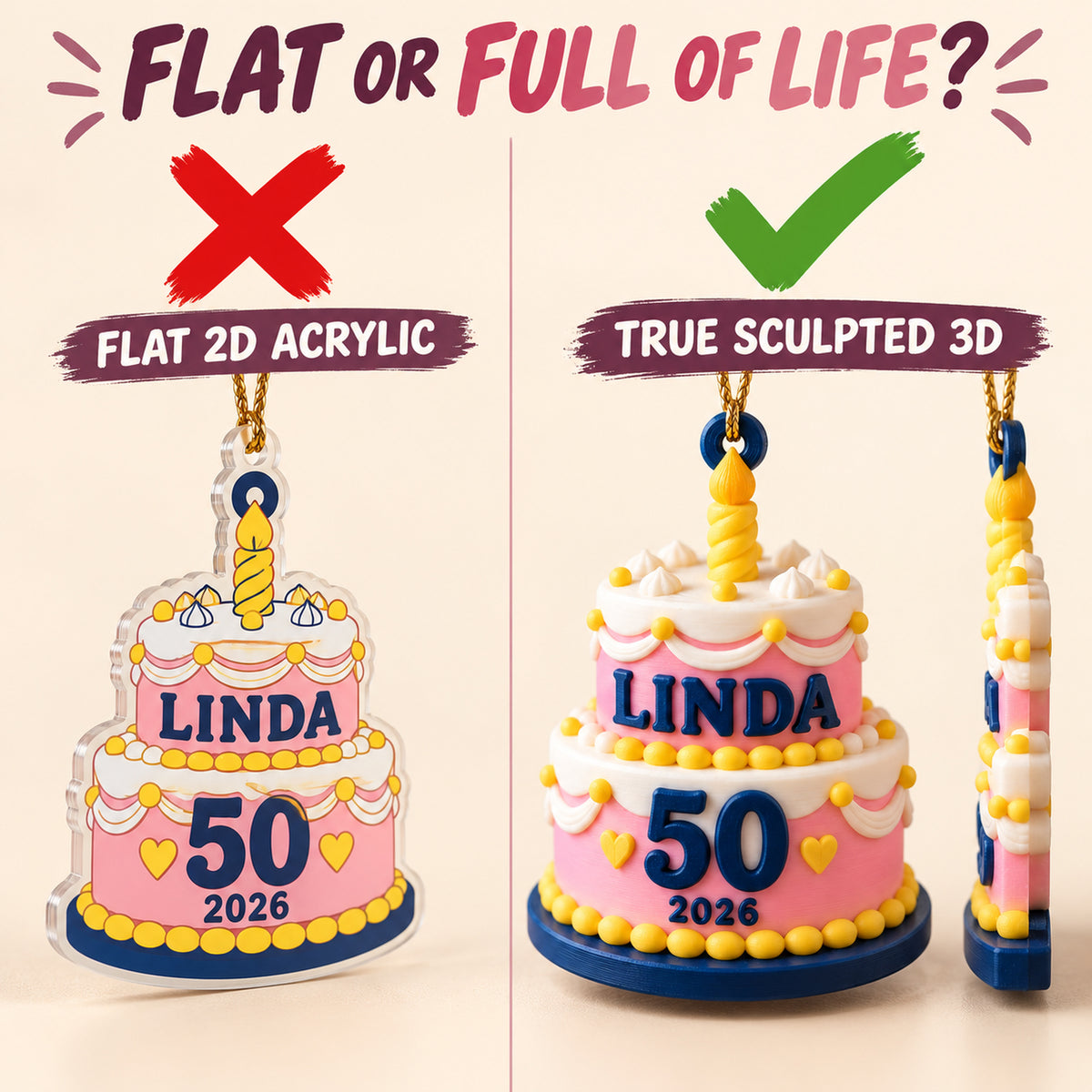 Personalized Milestone Birthday Cake 3D Ornament - Custom Christmas Keepsake - image 3