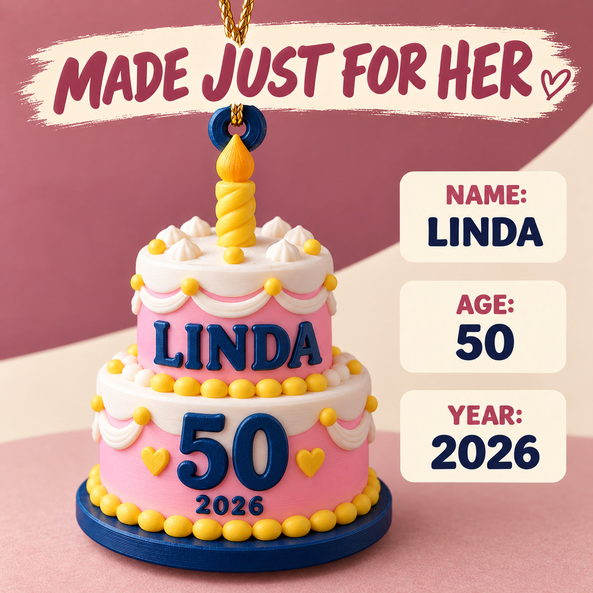 Personalized Milestone Birthday Cake 3D Ornament - Custom Christmas Keepsake - image 7
