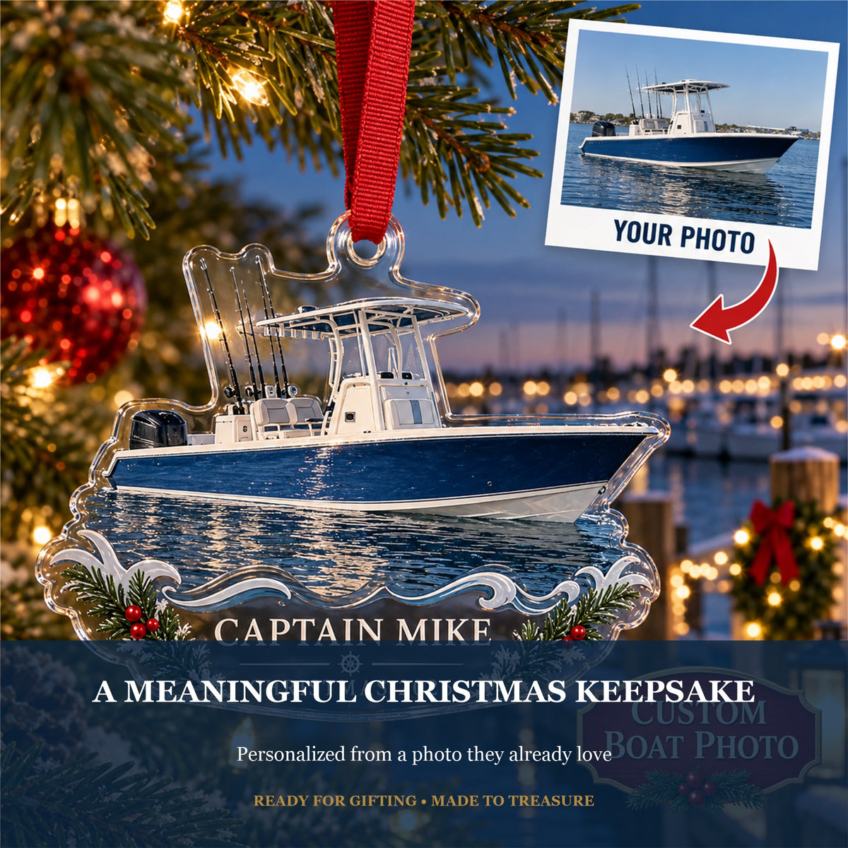 Personalized Fishing Boat Acrylic Ornament - Custom Photo Keepsake - image 5