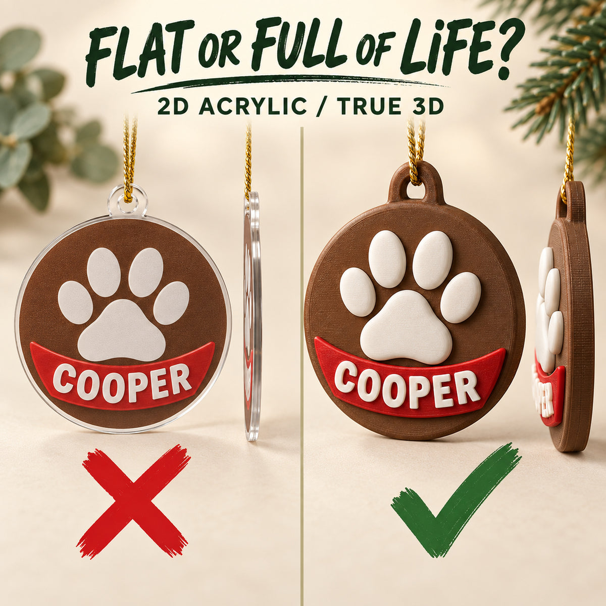 Personalized Raised Paw Name 3D Ornament - Custom Christmas Keepsake - image 3