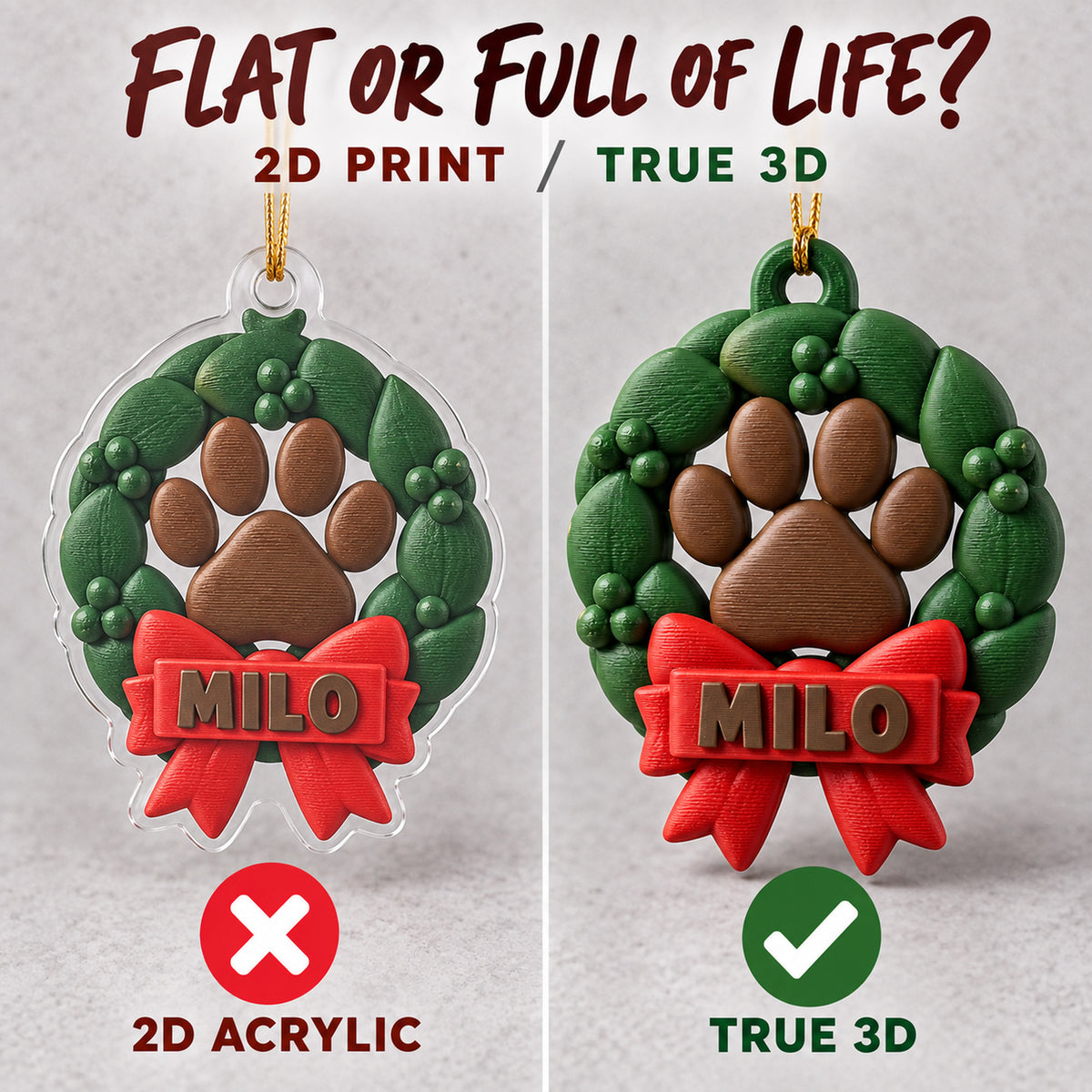 Personalized Paw Wreath 3D Ornament - Custom Christmas Keepsake - image 3