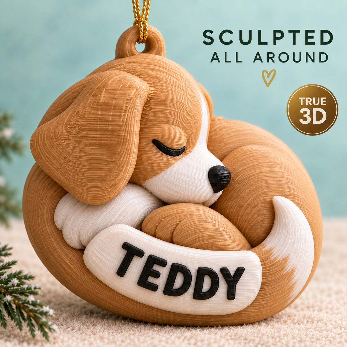 Personalized Curled Dog 3D Ornament - Custom Christmas Keepsake - image 4