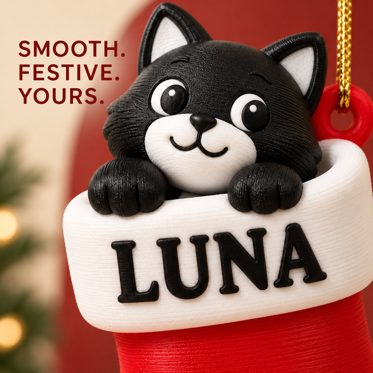 Personalized Cat Stocking 3D Ornament - Custom Christmas Keepsake - image 6