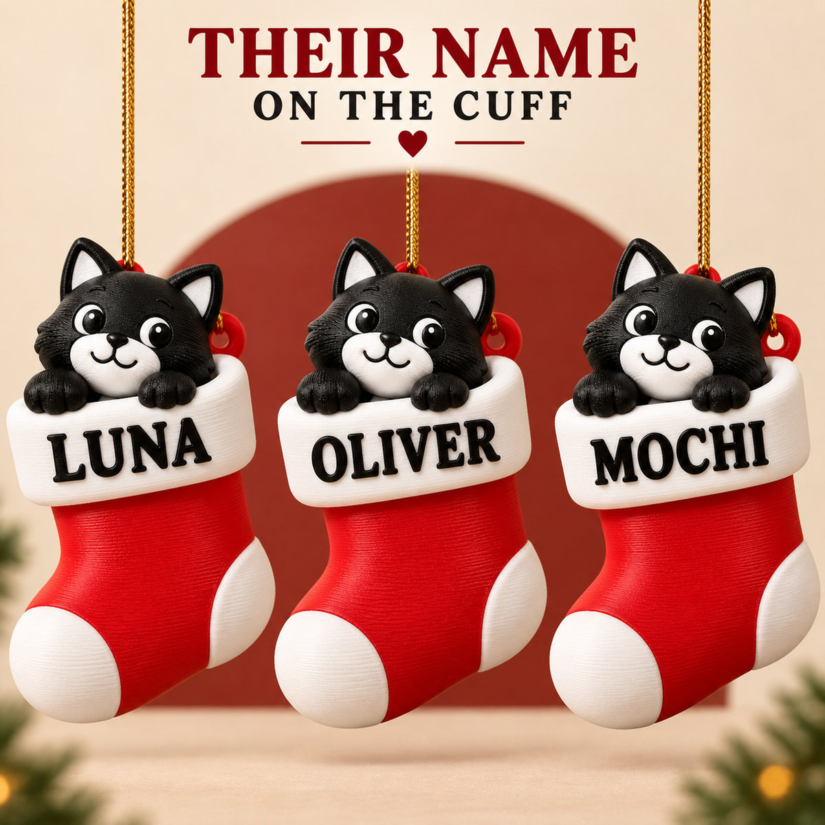 Personalized Cat Stocking 3D Ornament - Custom Christmas Keepsake - image 7