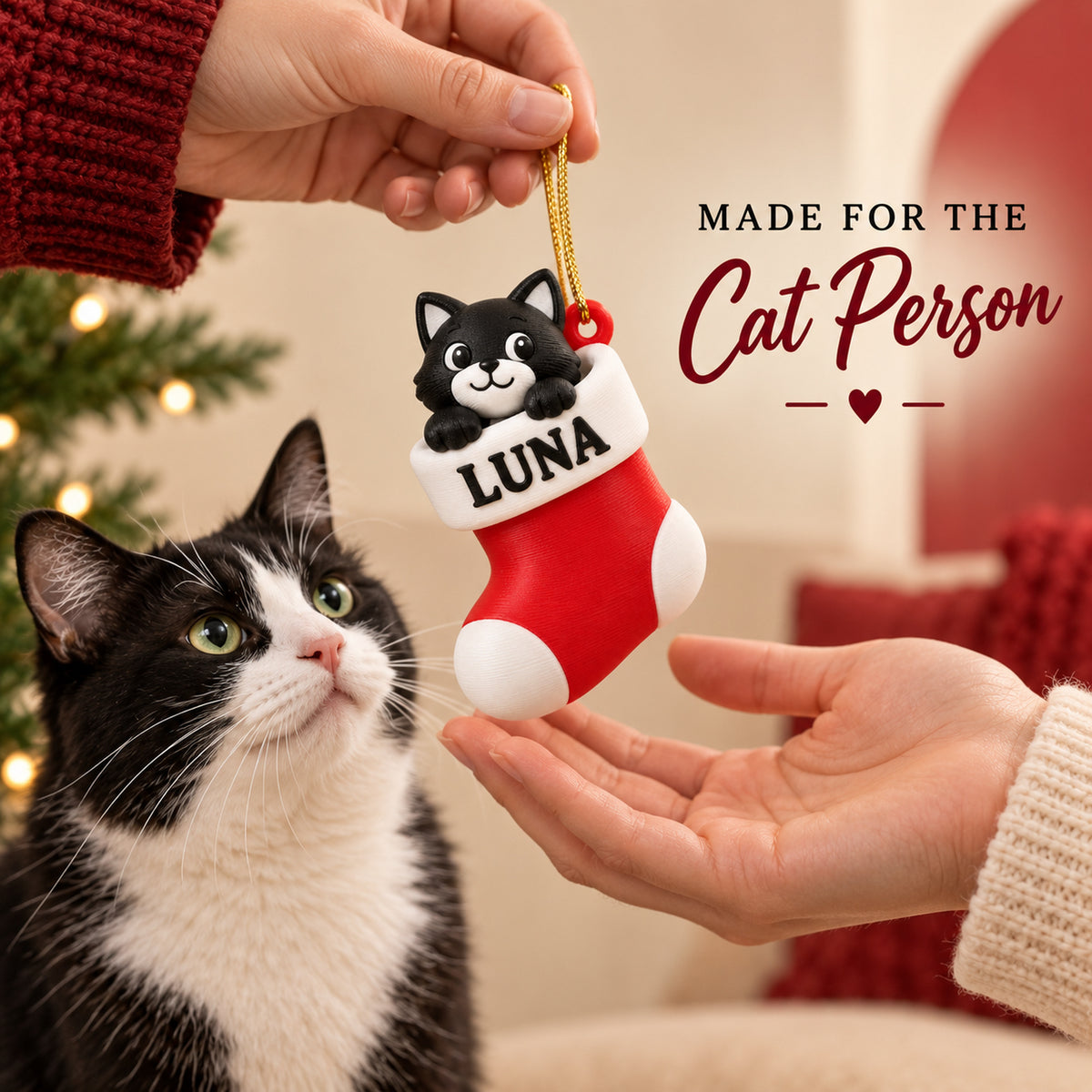 Personalized Cat Stocking 3D Ornament - Custom Christmas Keepsake - image 8