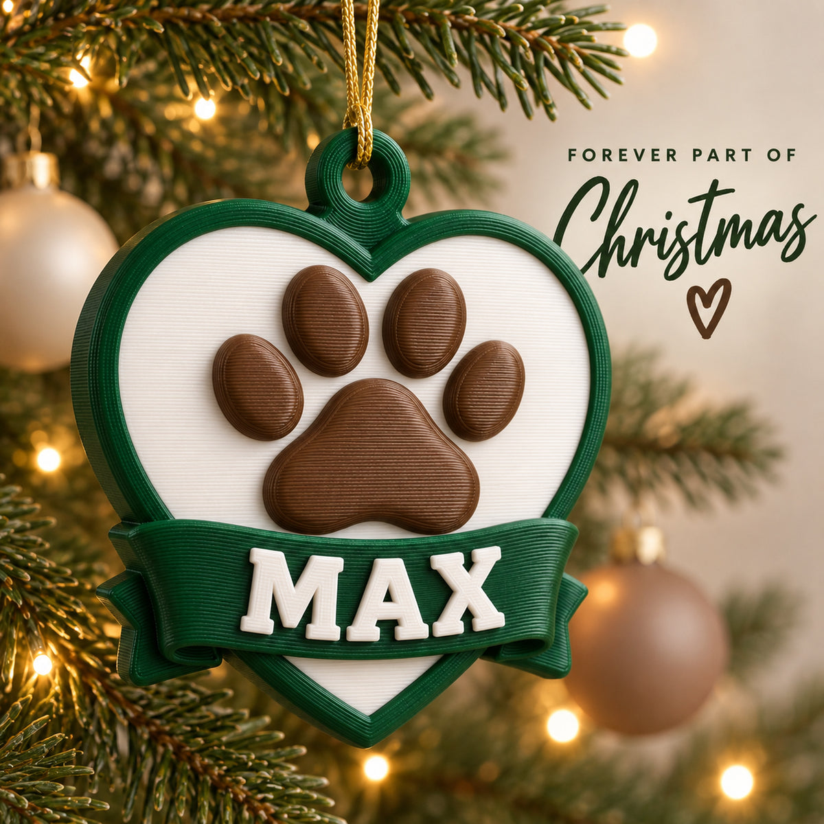 Personalized Memorial Heart Paw 3D Ornament - Custom Christmas Keepsake - image 2