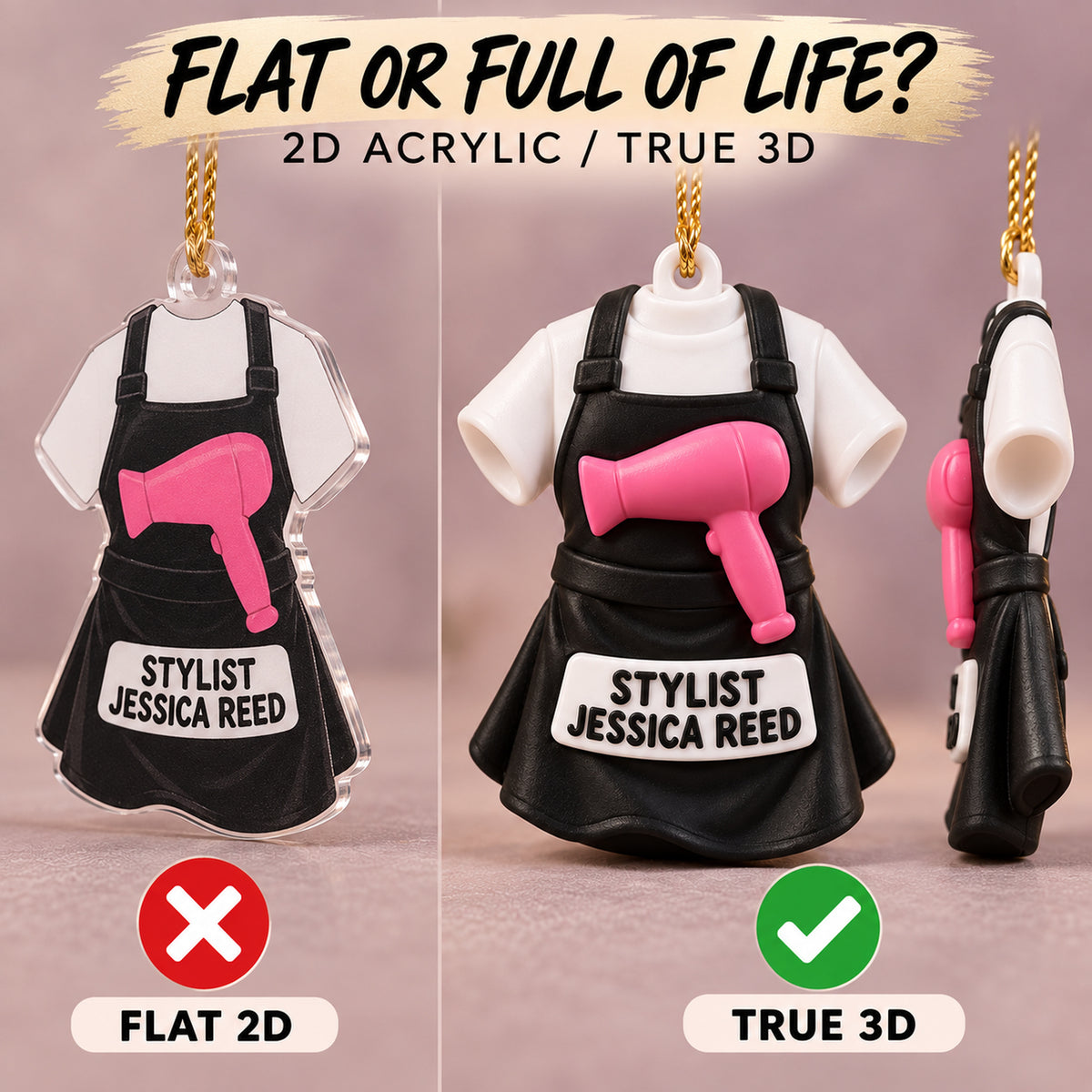 Personalized Hairstylist Apron Hairdryer 3D Ornament - Custom Christmas Keepsake - image 3