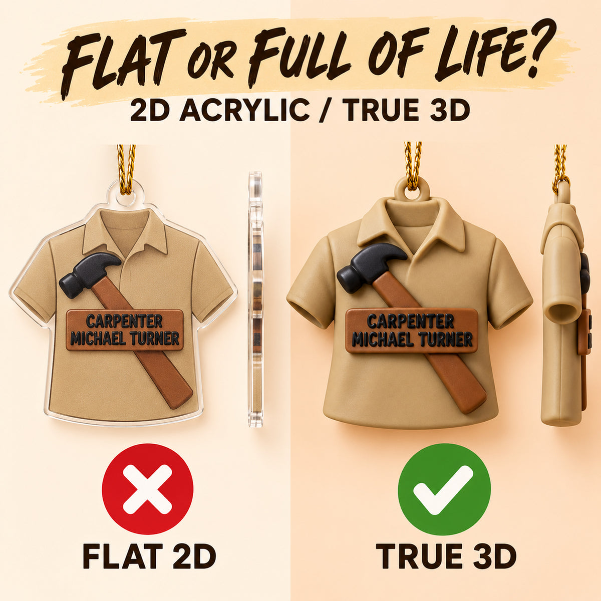 Personalized Carpenter Jacket Hammer 3D Ornament - Custom Christmas Keepsake - image 3