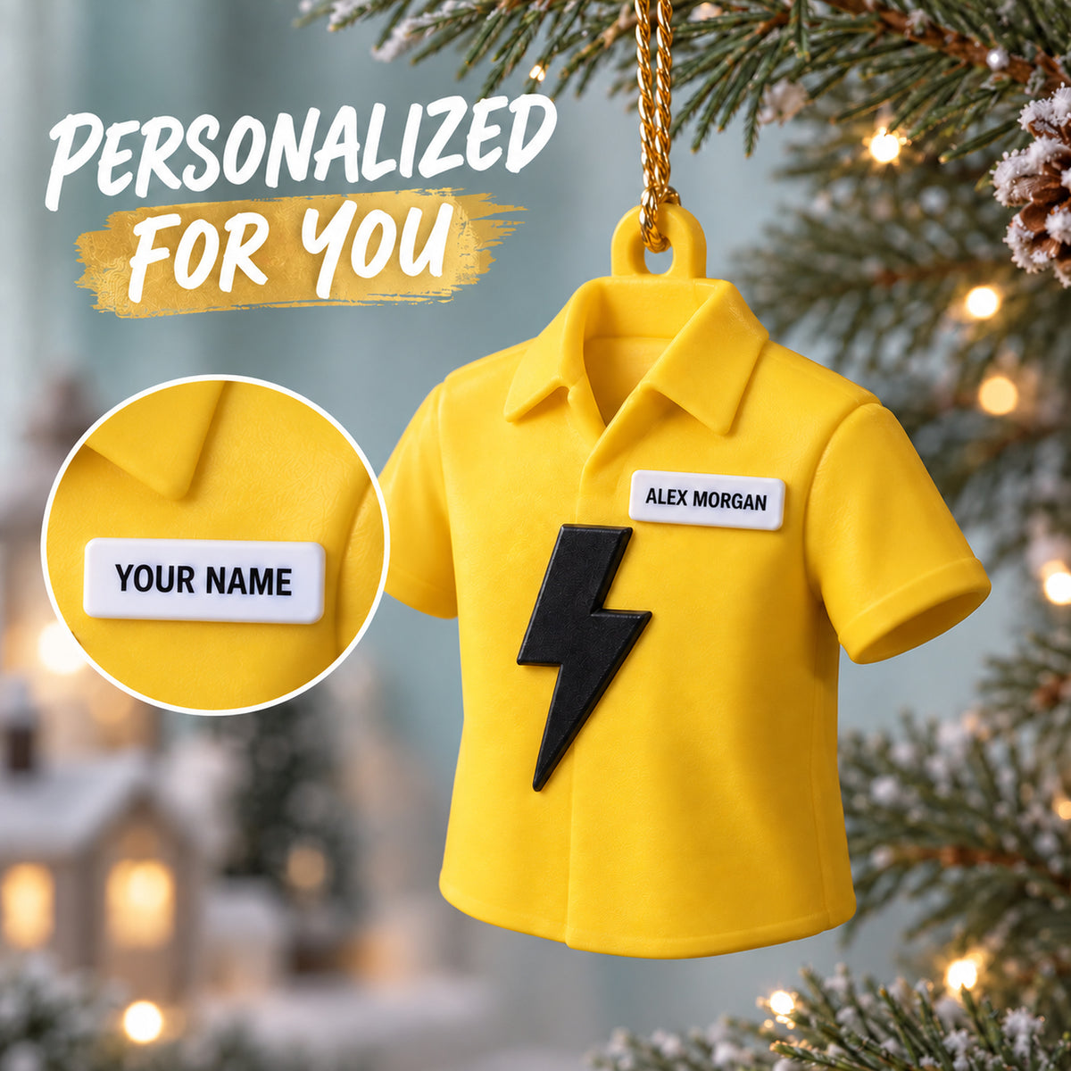 Personalized Electrician Shirt Lightning 3D Ornament - Custom Christmas Keepsake - image 7